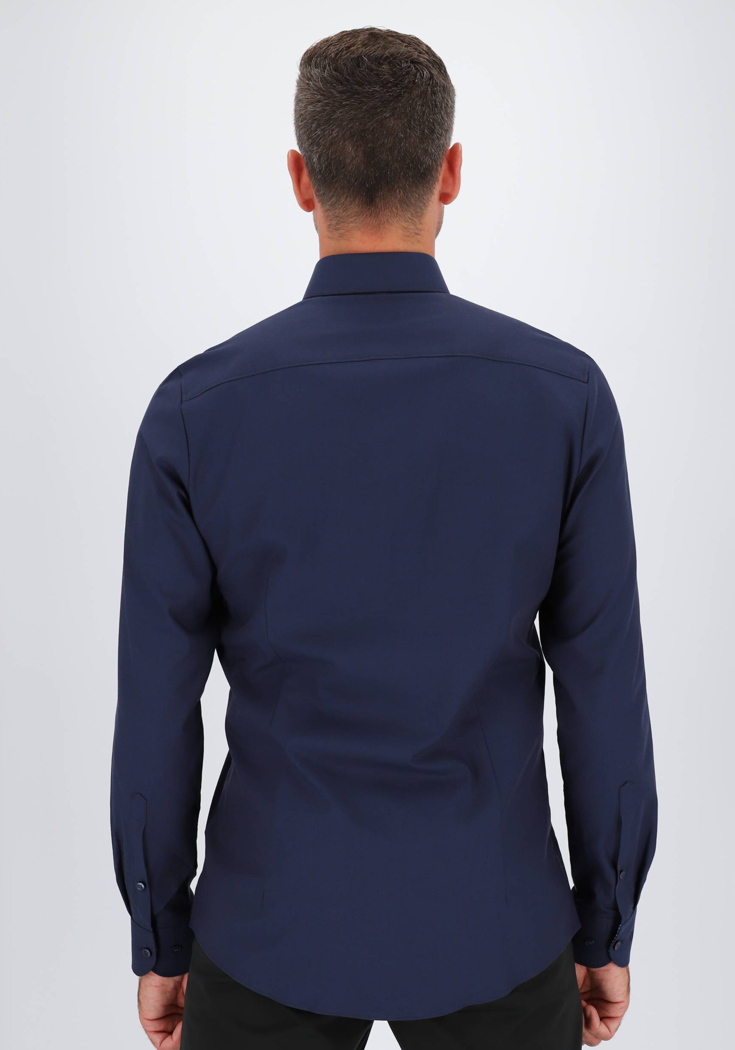 OLYMP 24/7 Level 5 body fit overhemd, twill, marine blauw