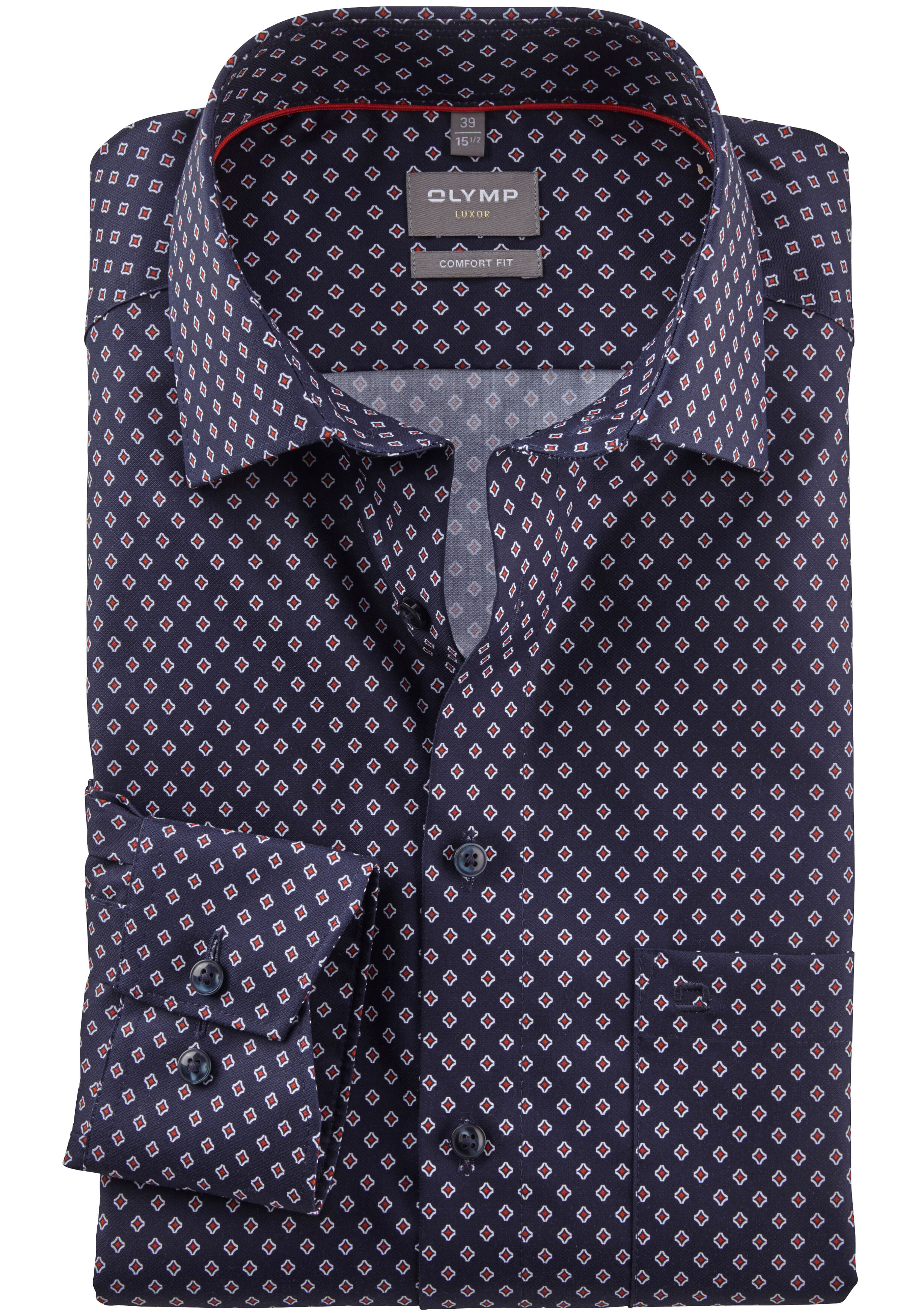 OLYMP comfort fit overhemd, dobby, marine blauw dessin