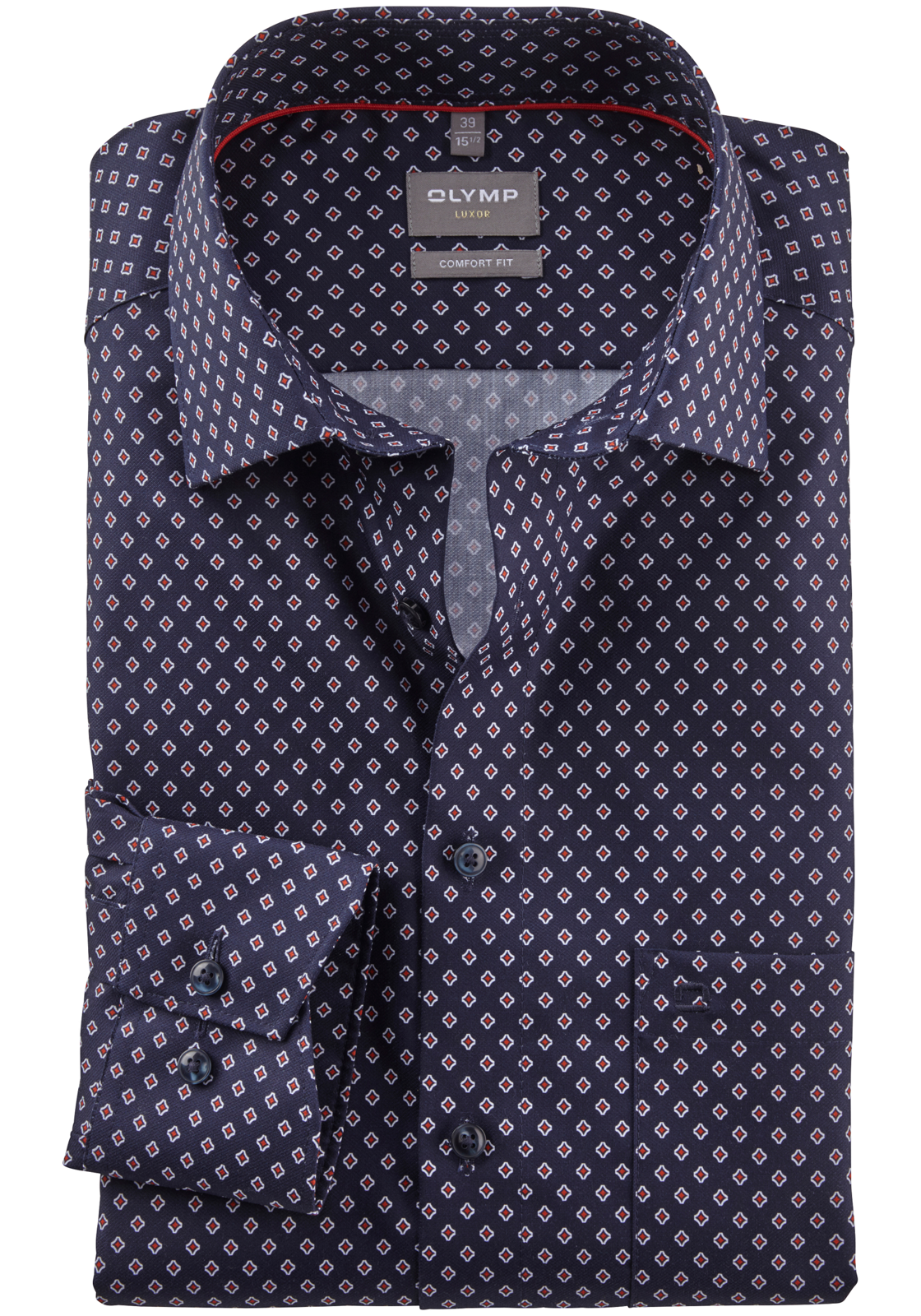 OLYMP comfort fit overhemd, dobby, marine blauw dessin OLYMP comfort fit overhemd, dobby, marine blauw dessin