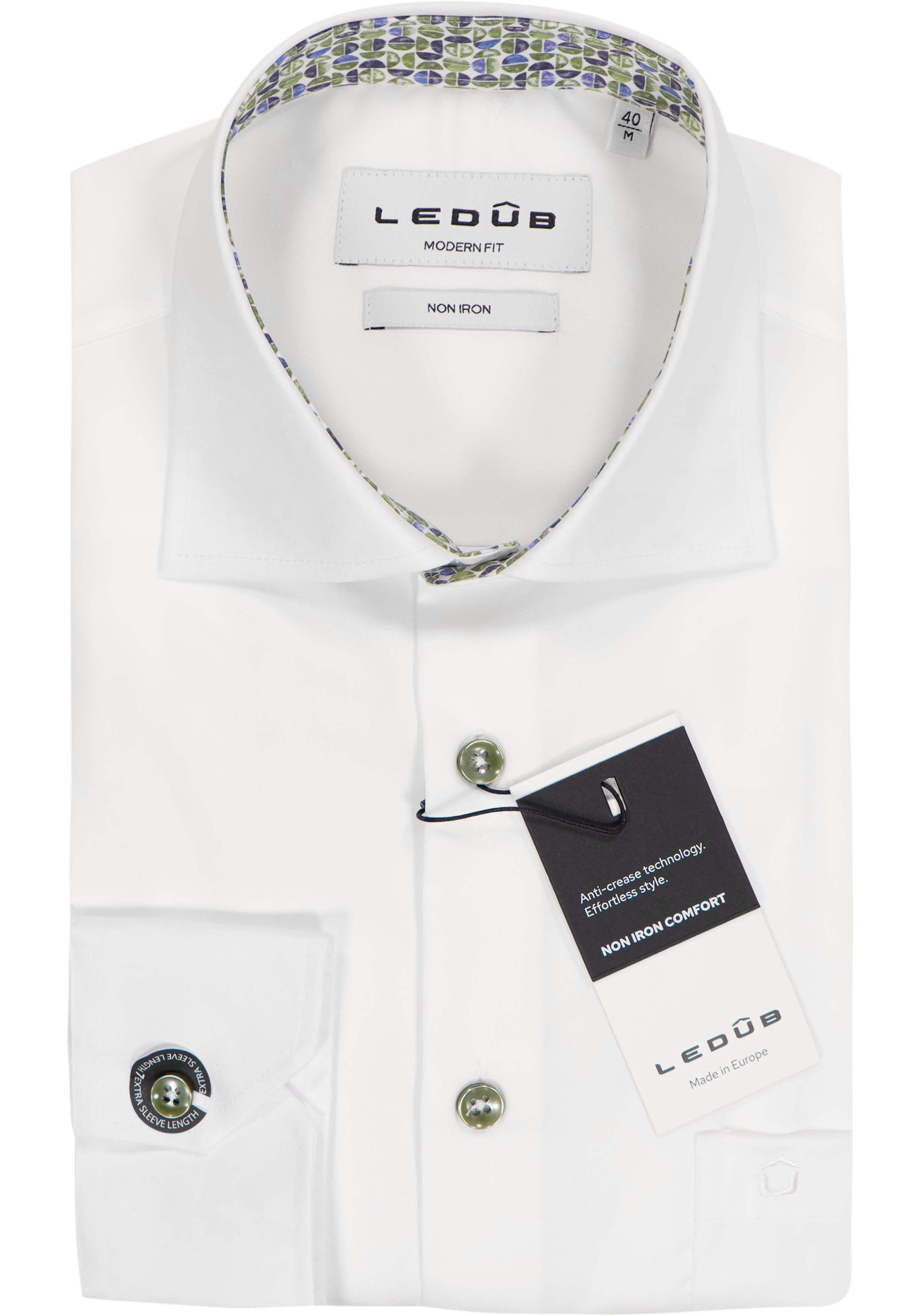 Ledub modern fit overhemd, mouwlengte 72 cm, popeline, wit
