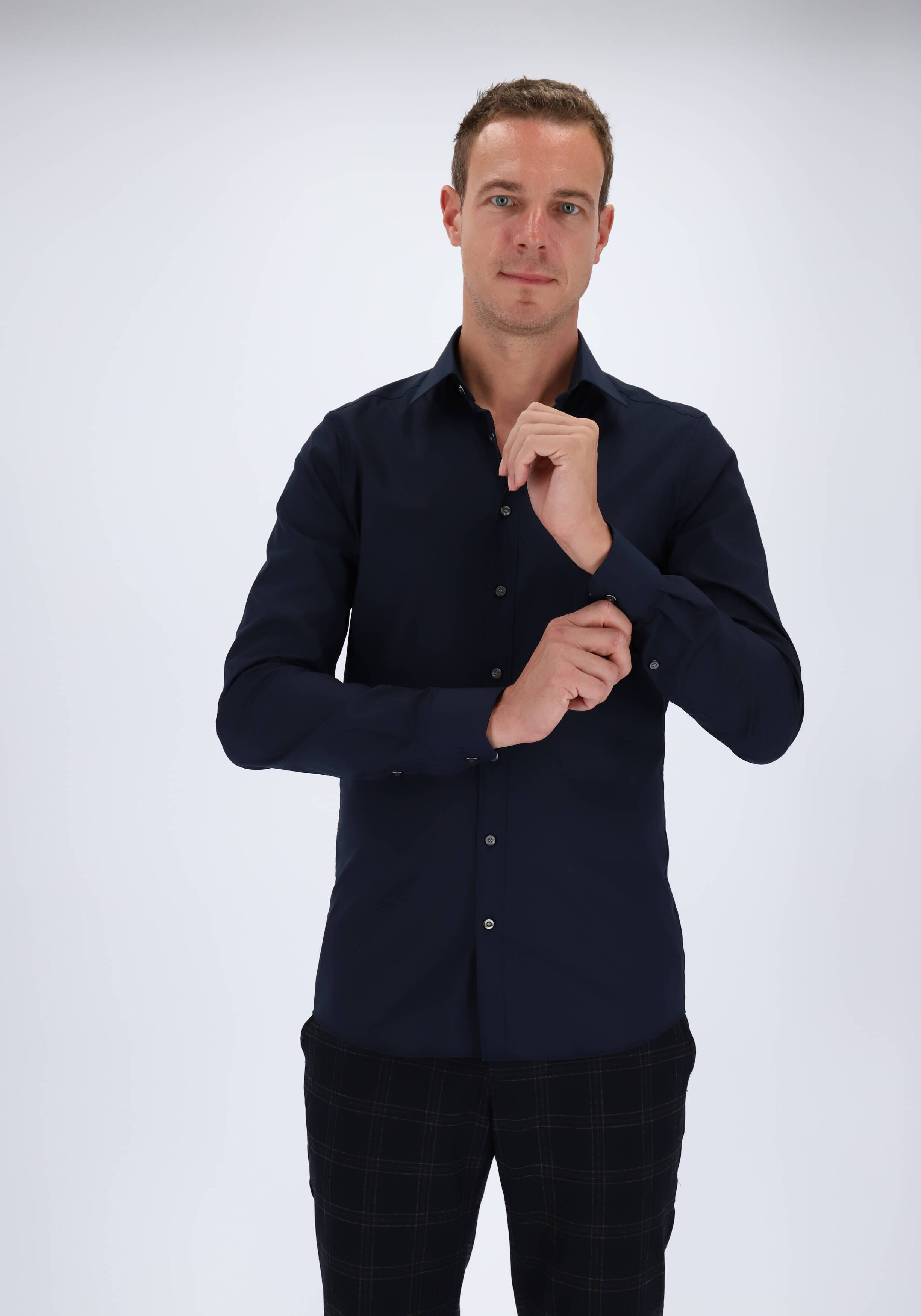 OLYMP Level 5 body fit overhemd, mouwlengte 7, nacht blauw