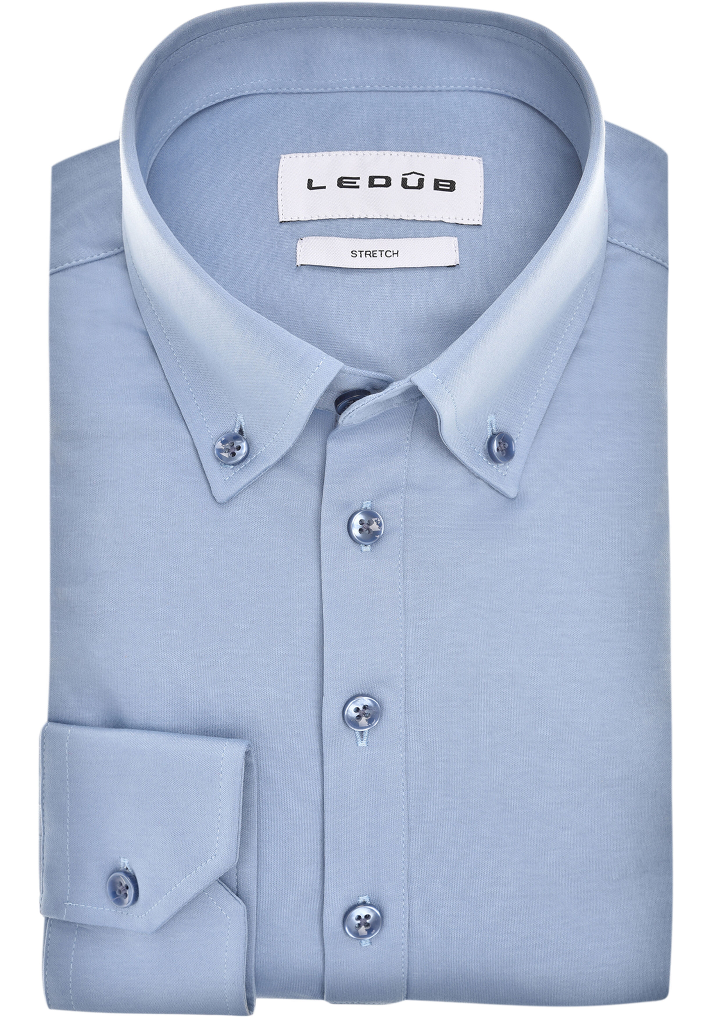 Ledub modern fit polo overhemd, tricot, jersey, middenblauw