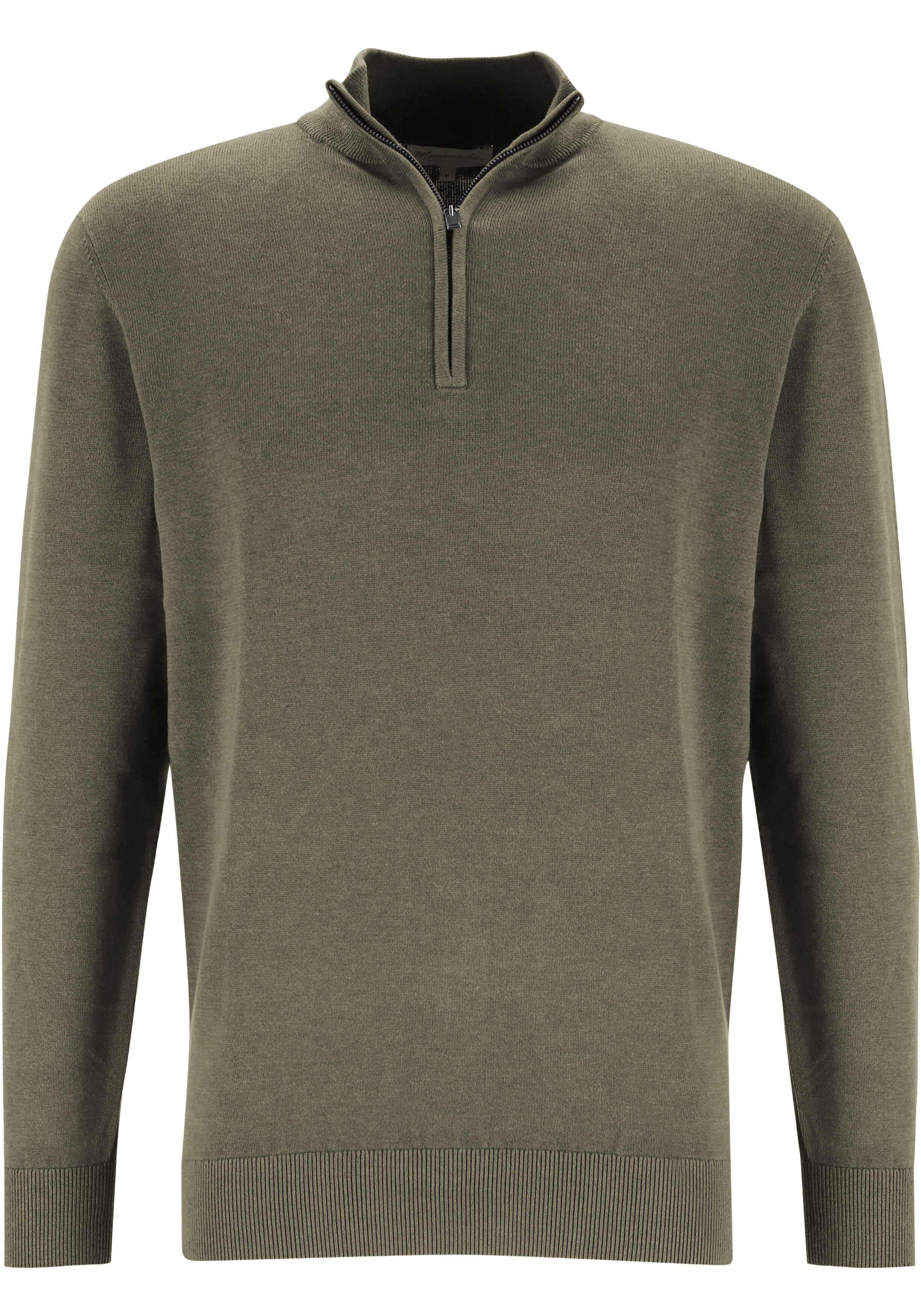 Michaelis heren trui katoenmengsel, slim fit trui met korte rits, donkergroen