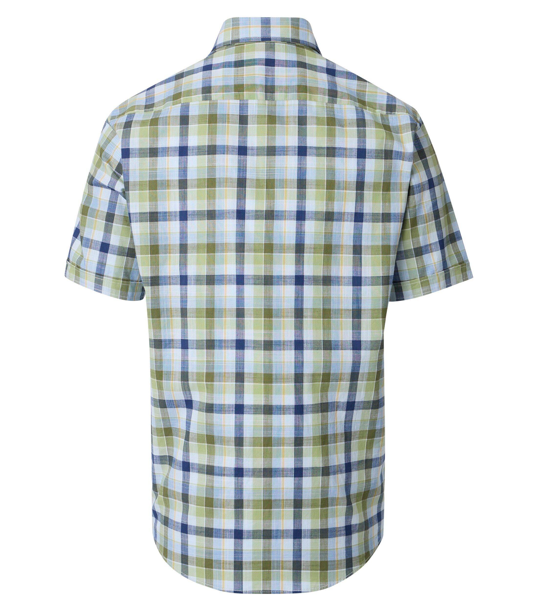 CASA MODA Sport casual fit overhemd, korte mouw, chambray, groen, blauw, wit, geel geruit