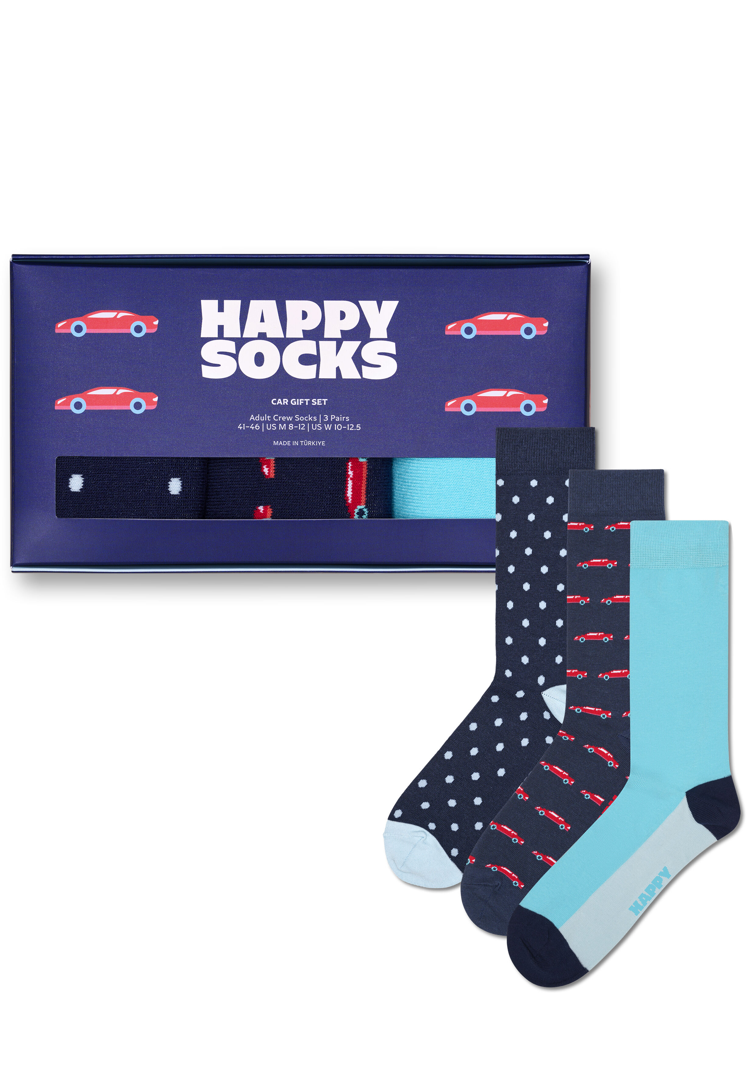 Happy Socks Everyday Car Socks Gift Set (3-pack), unisex sokken in cadeauverpakking, blauw