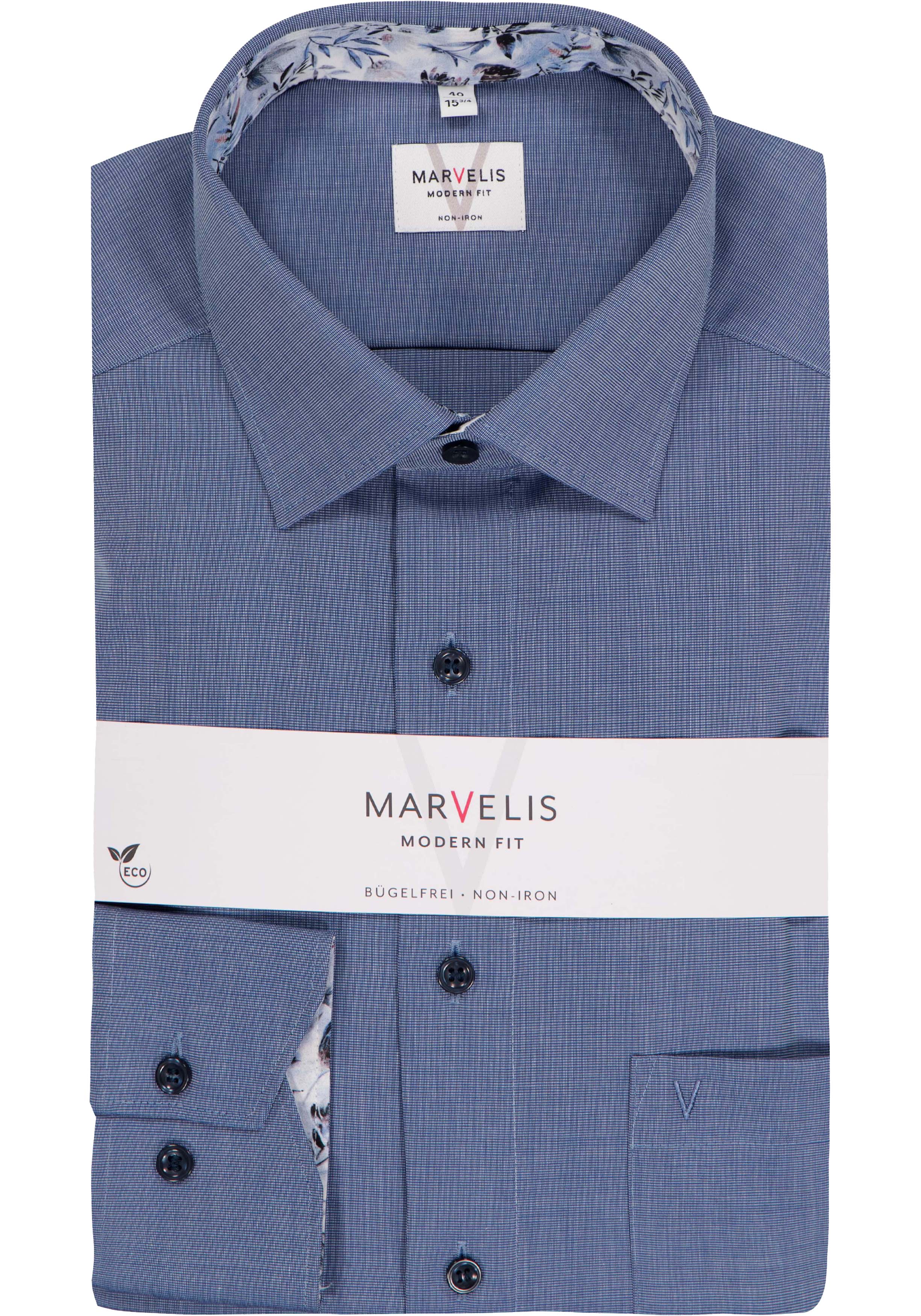 MARVELIS modern fit overhemd, fil a fil, nachtblauw
