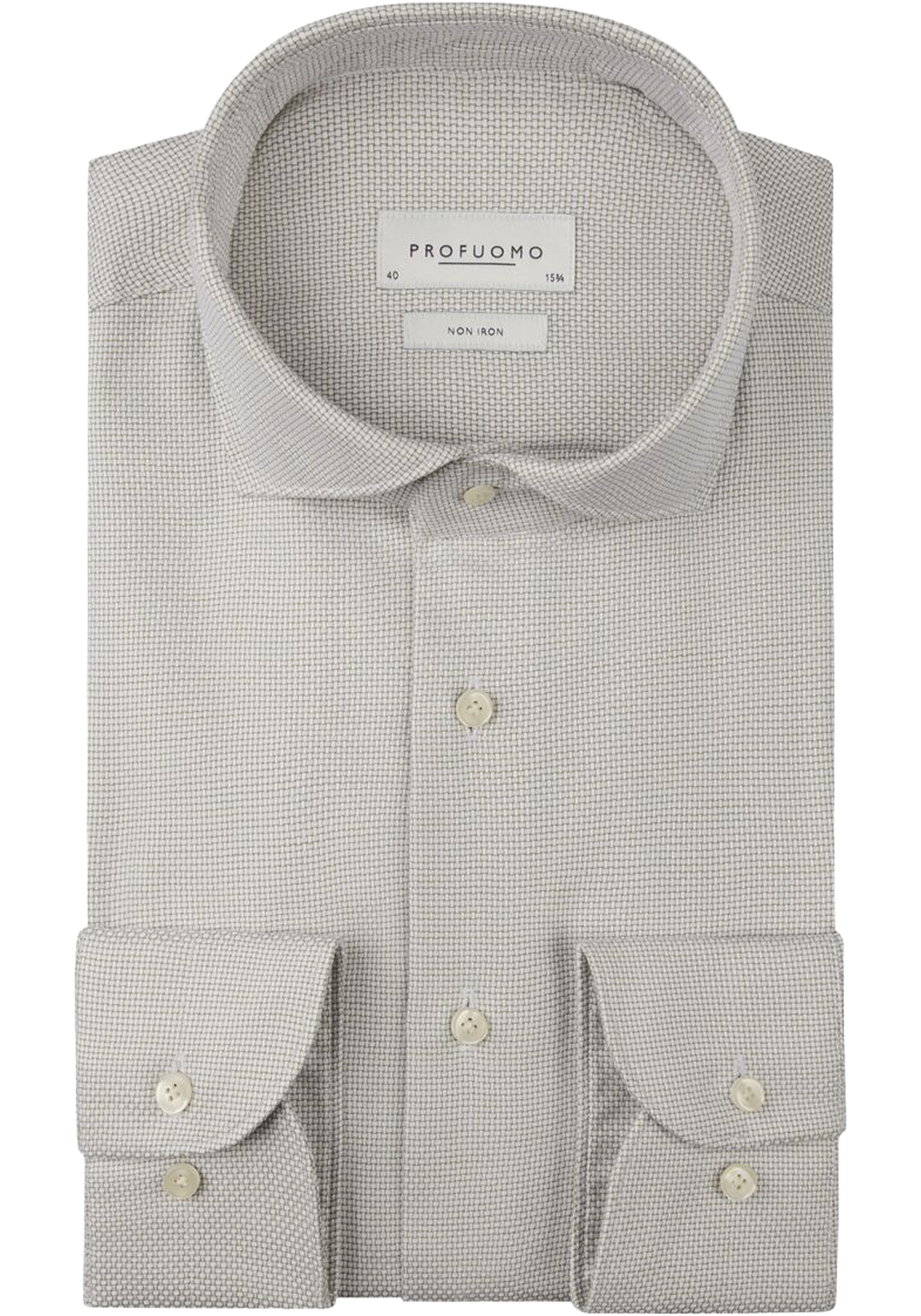 Profuomo slim fit heren overhemd, dobby, beige