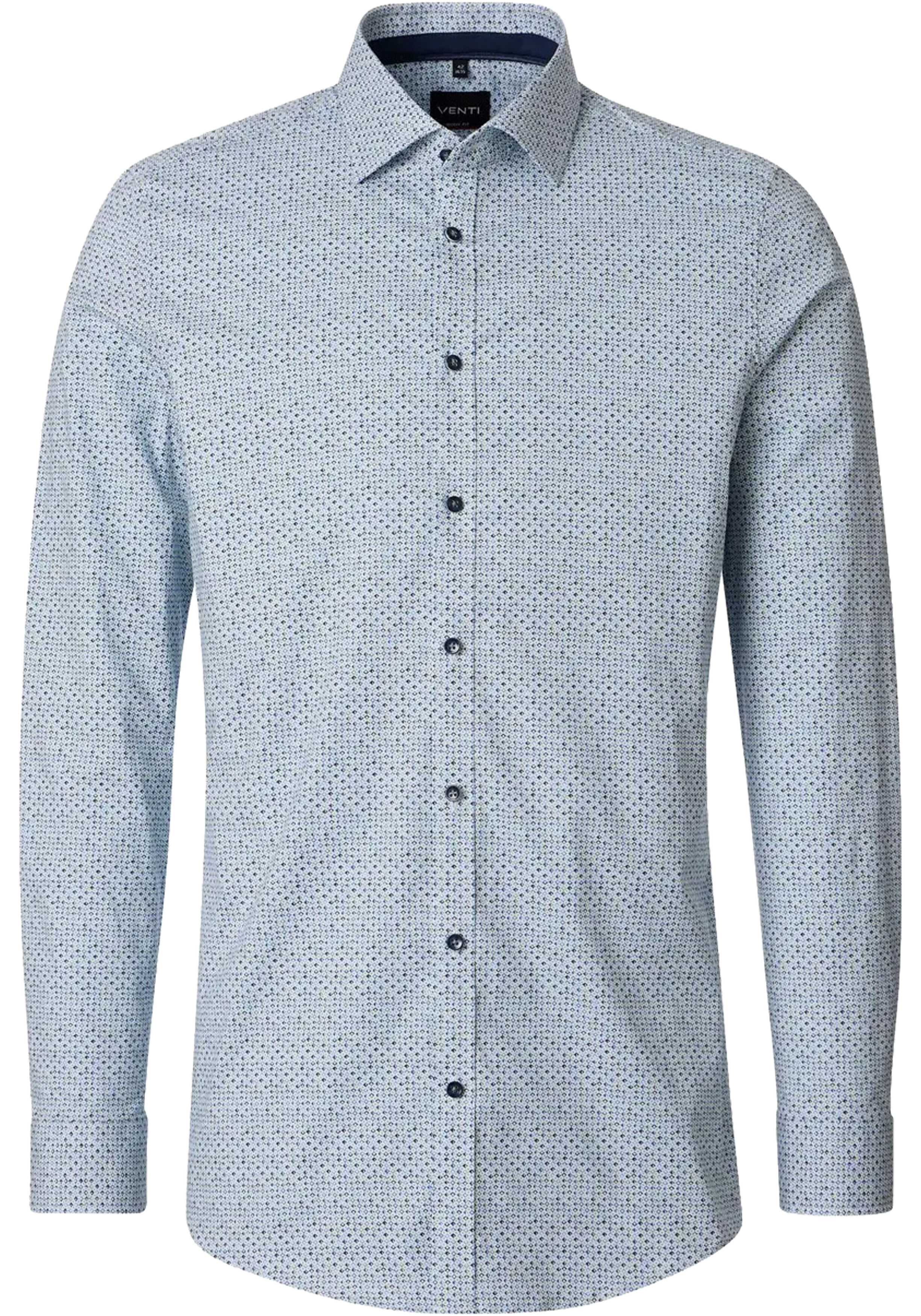 VENTI body fit overhemd, popeline, wit met blauw en een vleugje groen dessin
