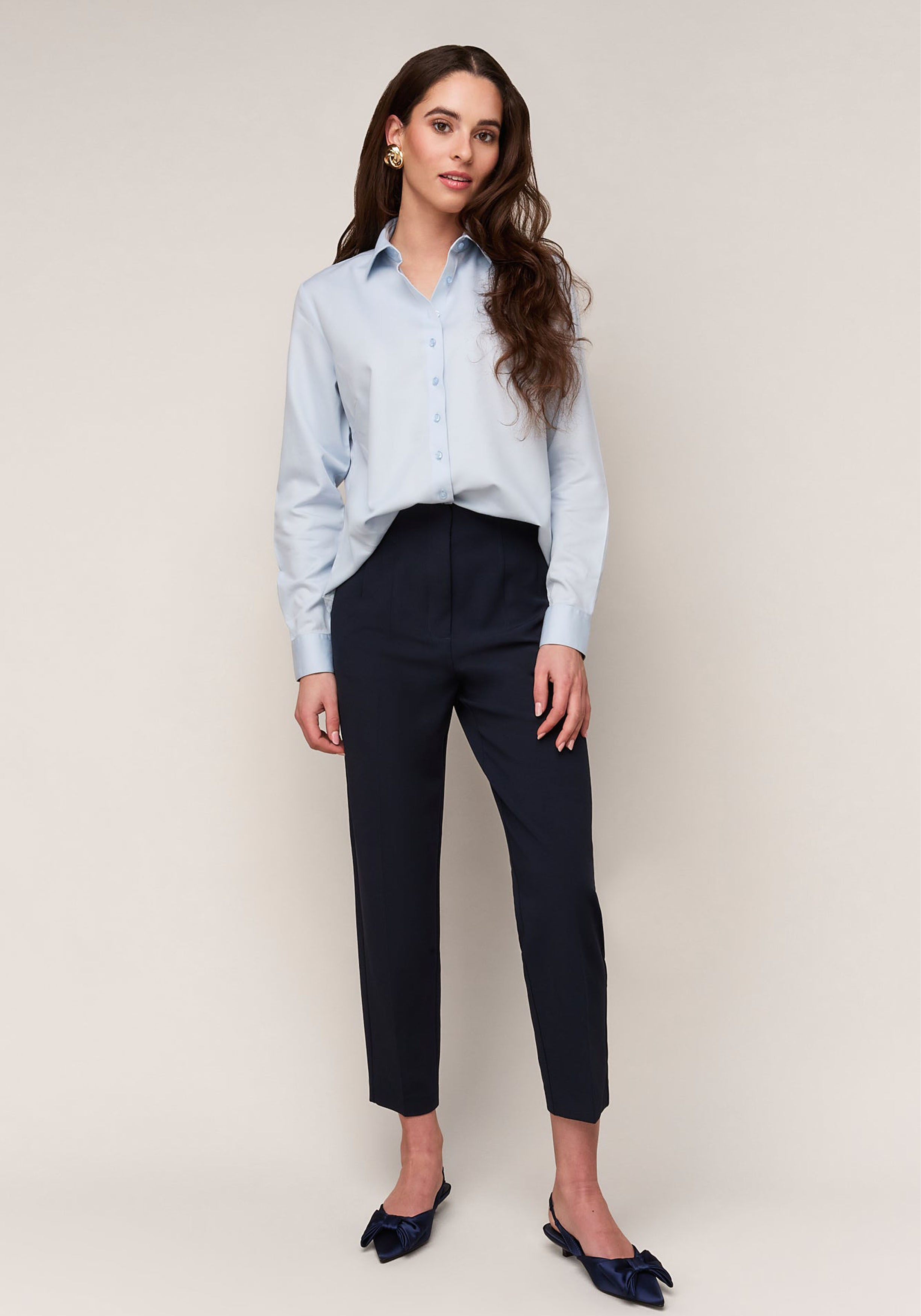 Vander Amsterdam damesblouse regular fit enkele manchet, twill, lichtblauw