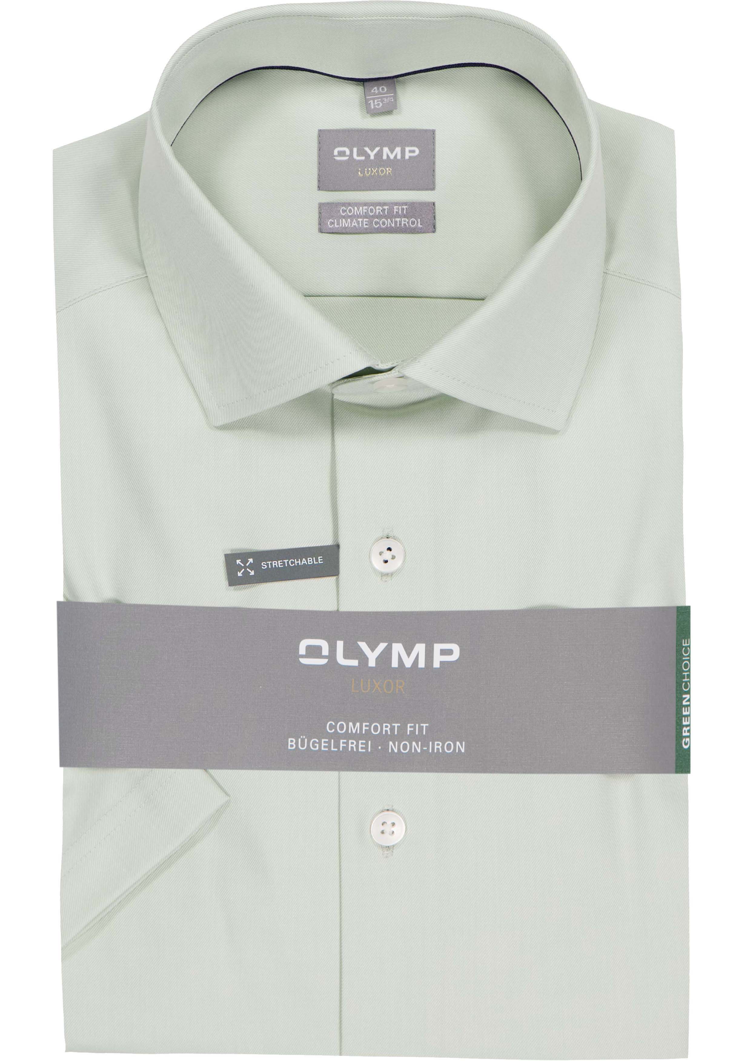 OLYMP 24/7 Luxor comfort fit overhemd, korte mouw, twill, limoen geel