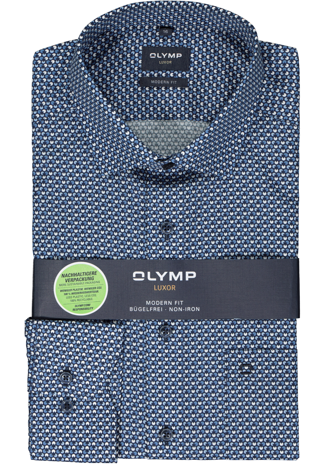 2-4066425563731_olymp-overhemd_HR OLYMP modern fit overhemd, popeline, blauw met wit dessin