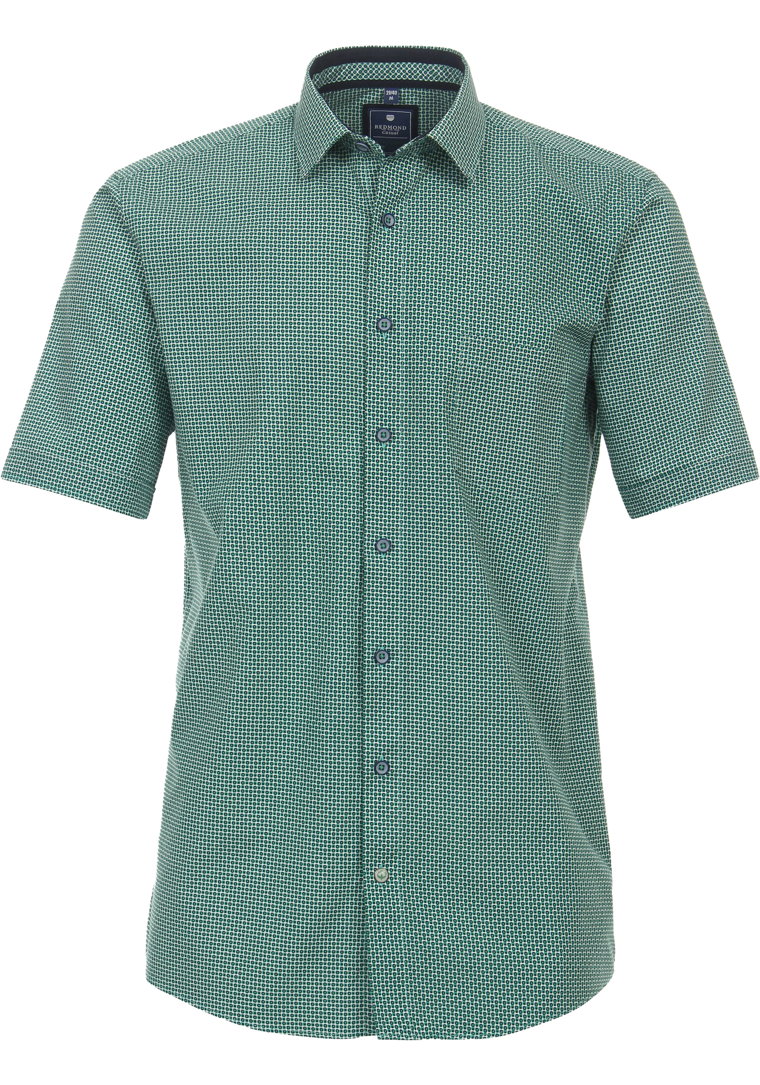 Redmond comfort fit overhemd, korte mouw, popeline, groen dessin