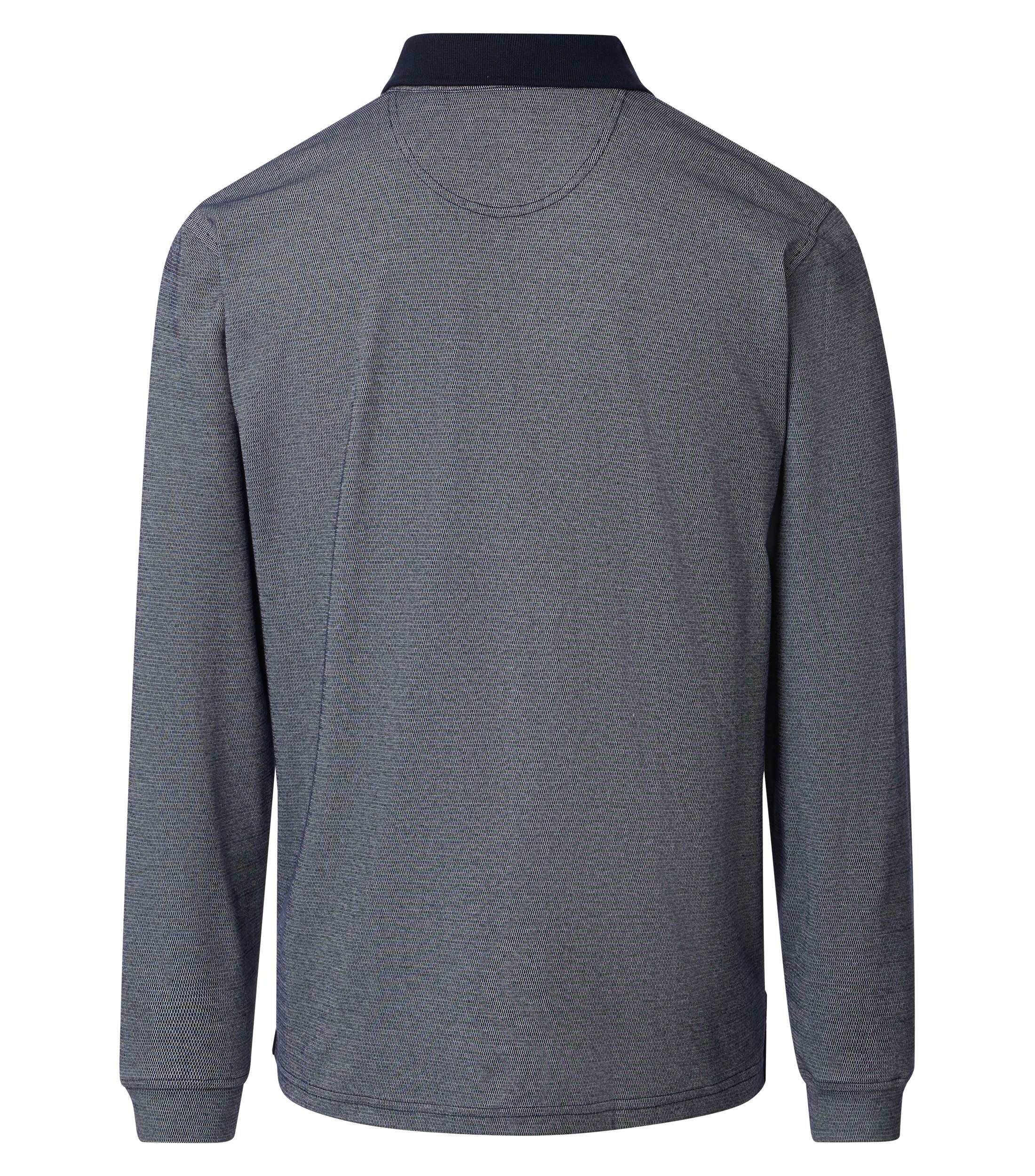 CASA MODA comfort fit heren polo lange mouw, blauw, wit dessin