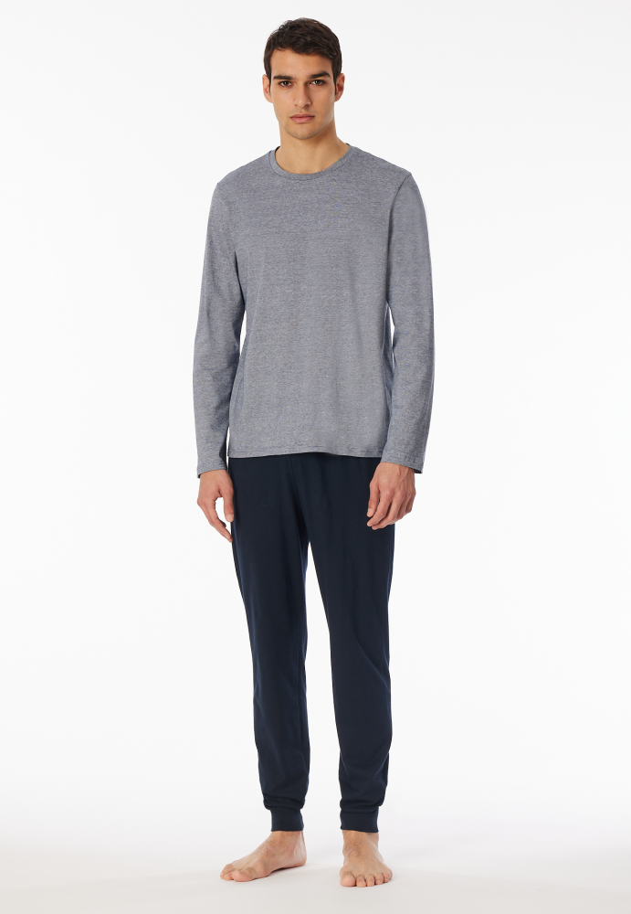 SCHIESSER Cotton Essentials Pyjama lang, heren pyjama set, nachtblauw gestreept