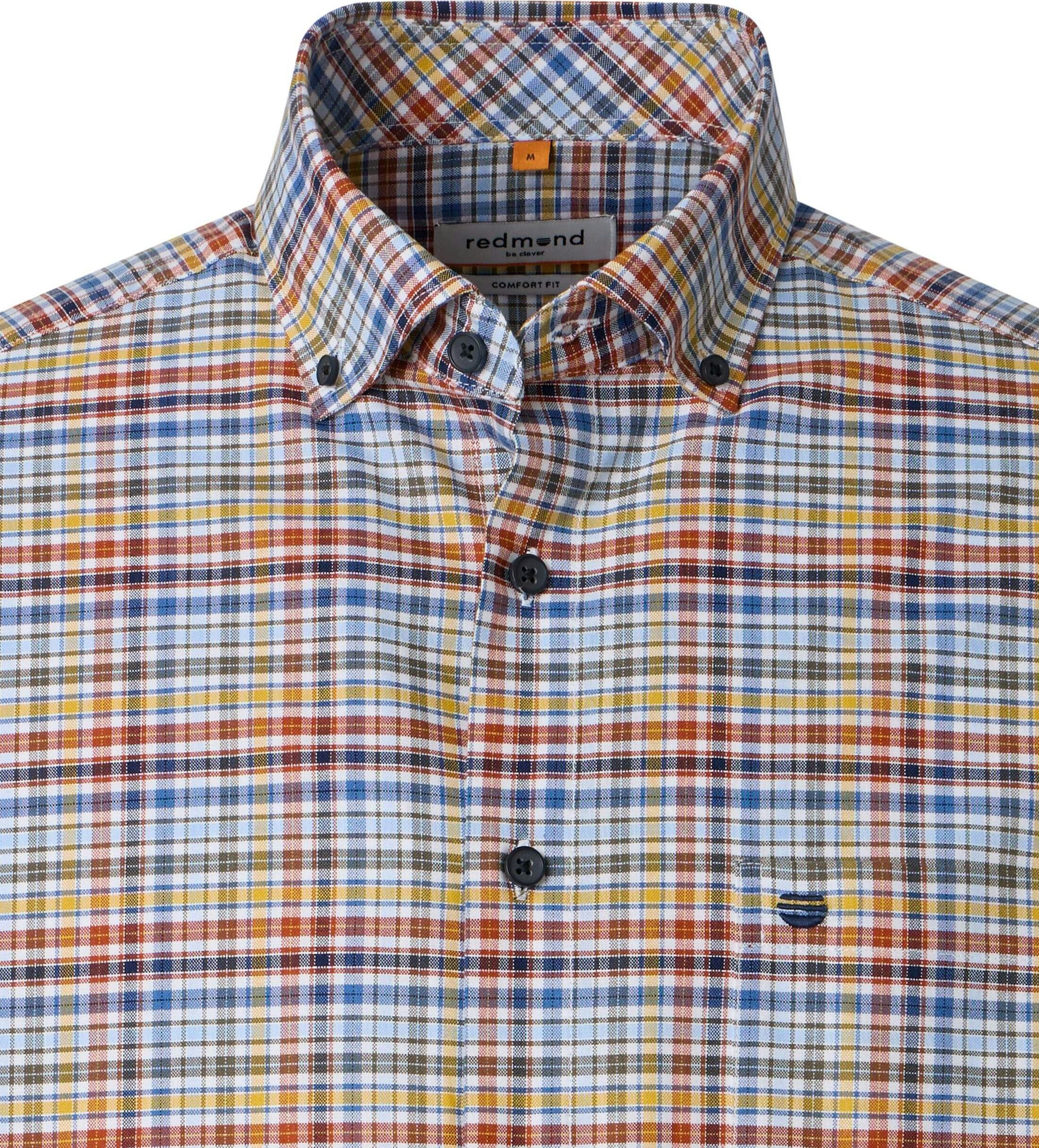 Redmond comfort fit overhemd, Oxford, wit, blauw, oranje, geel geruit