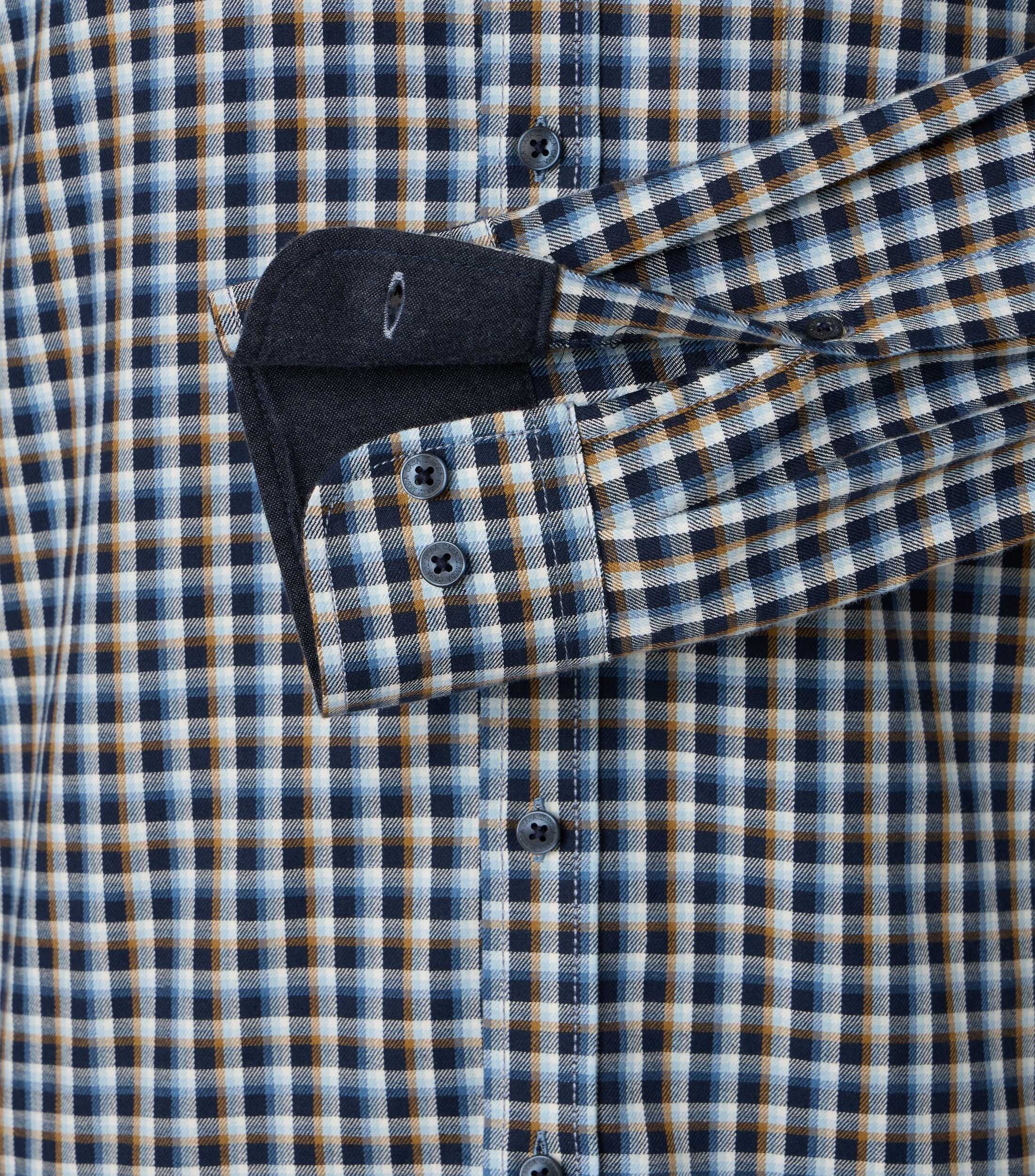 CASA MODA Sport casual fit overhemd, flanel, donkerblauw, wit, lichtblauw, oker geruit