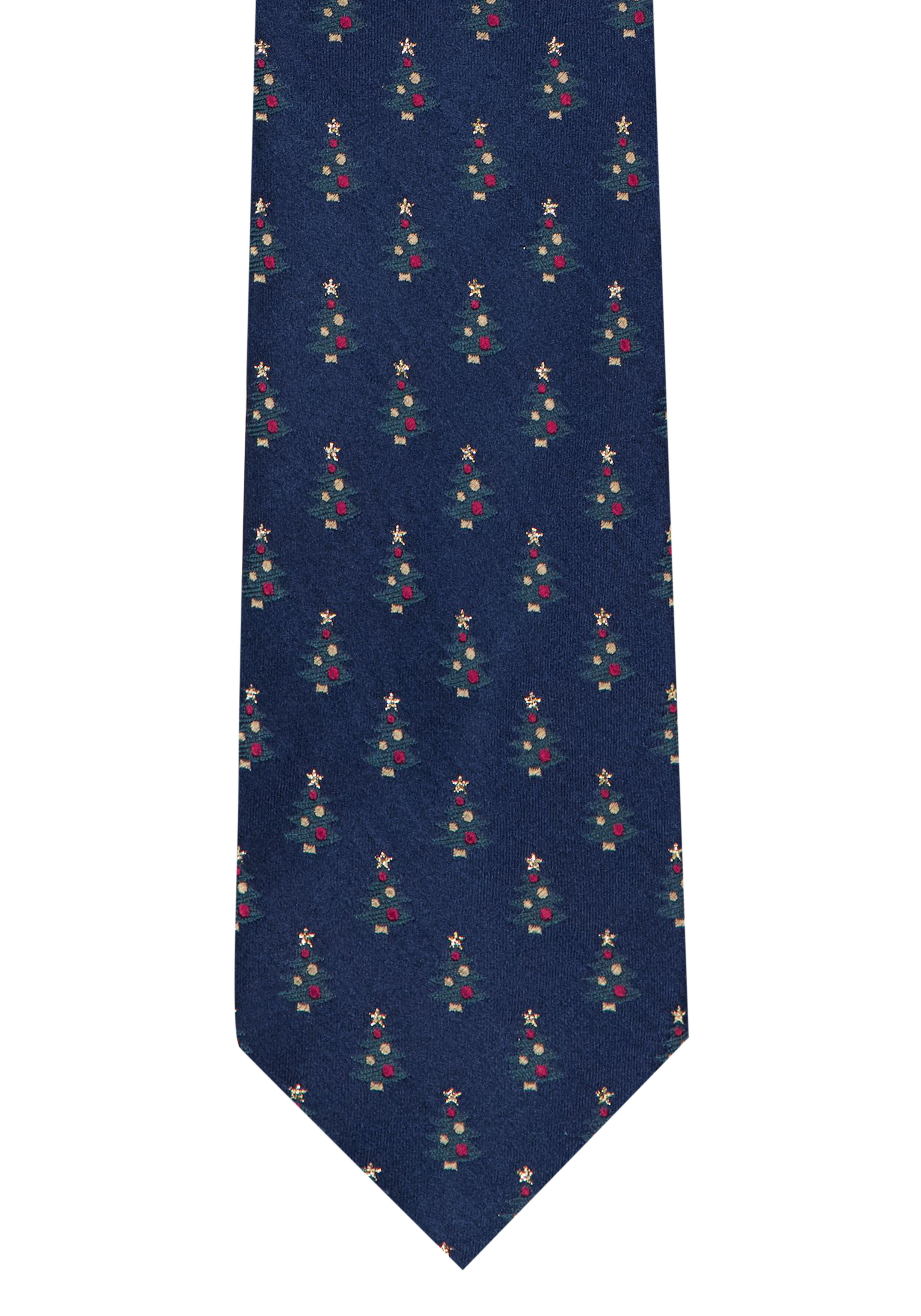 Michaelis Kerst stropdas kerstboom motief, donkerblauw, groen, rood, goud