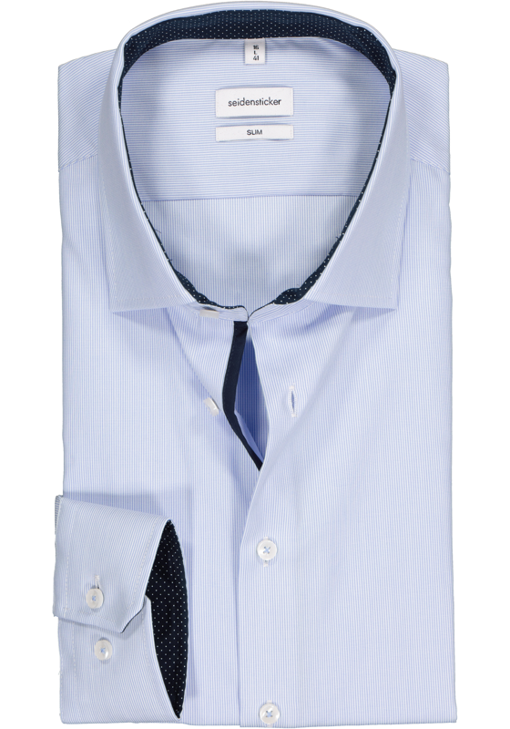 Seidensticker slim fit overhemd, blauw met wit gestreept (contrast)   Seidensticker slim fit overhemd, blauw met wit gestreept (contrast)