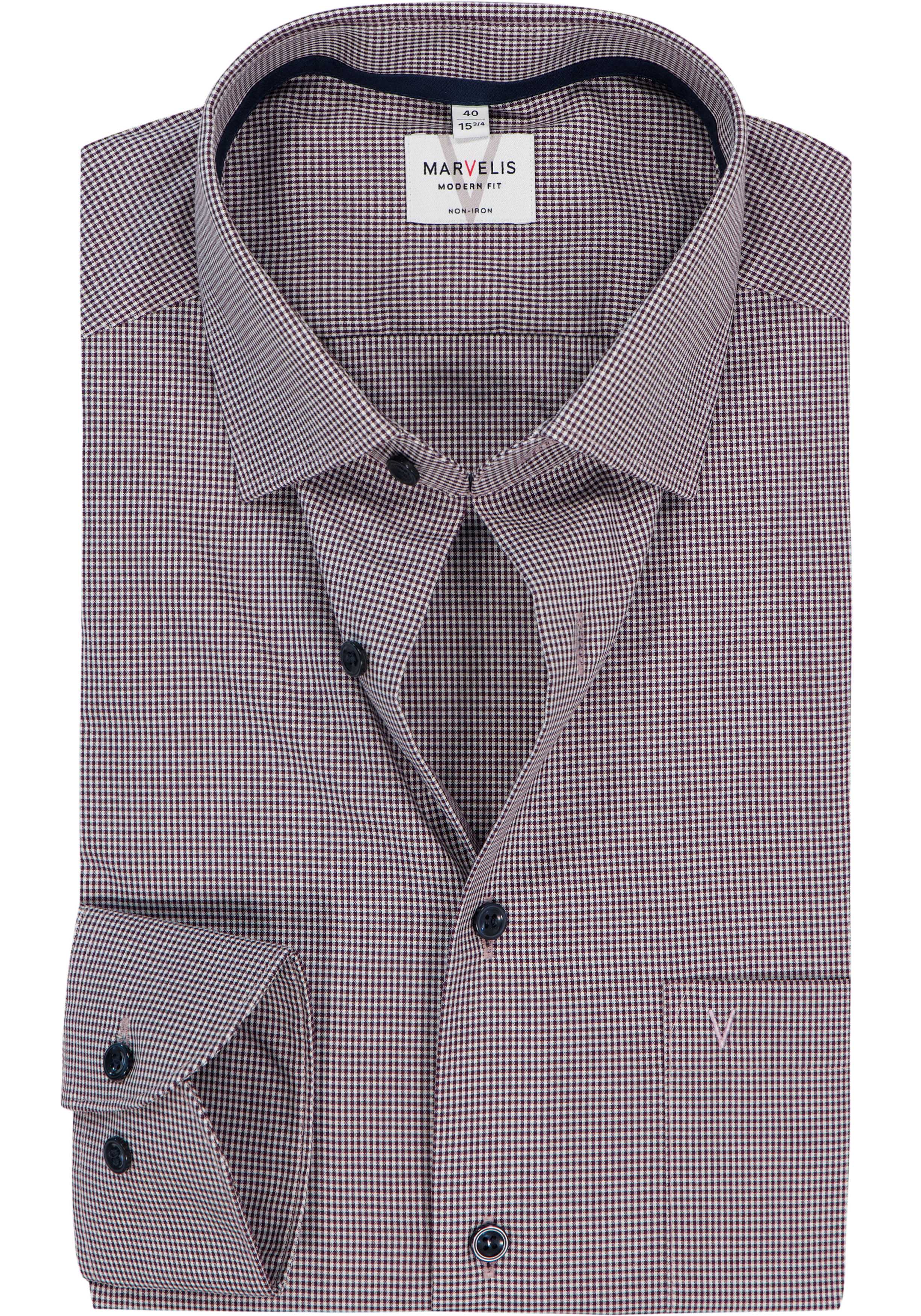 MARVELIS modern fit overhemd, popeline, bordeauxrood met wit geruit