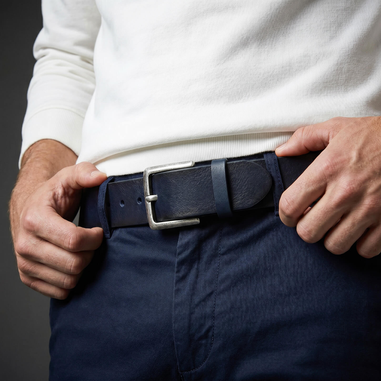 LINDENMANN leren heren riem, marine