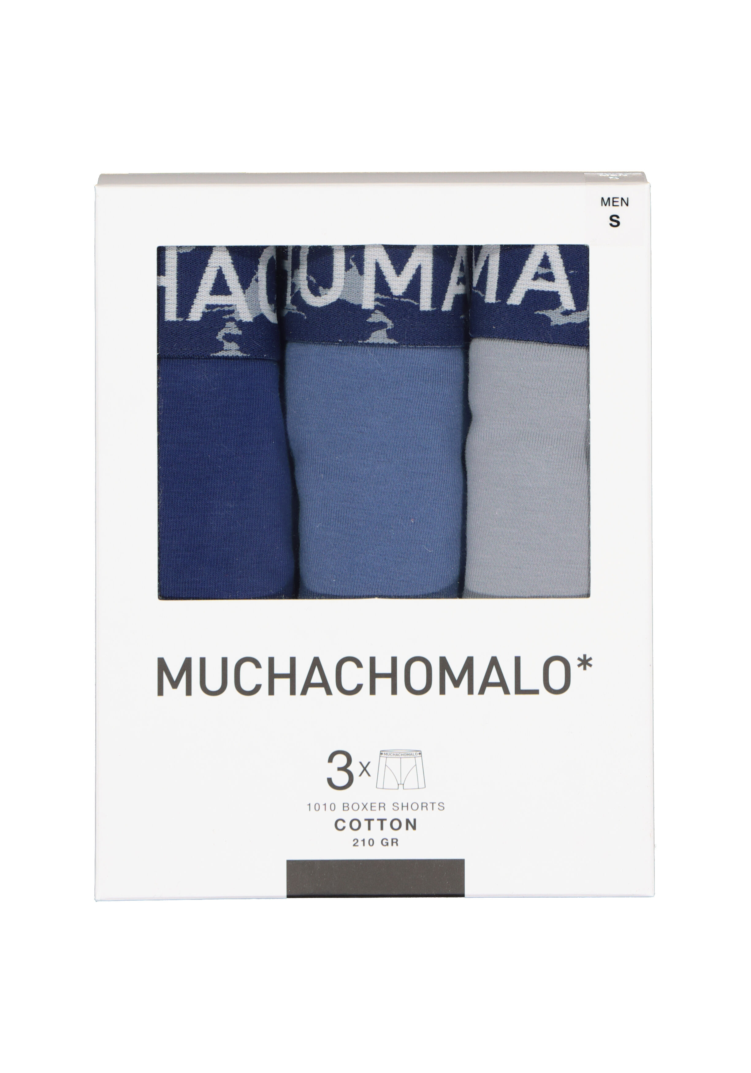 Muchachomalo heren boxershorts (3-pack), heren boxers normale lengte Solid, donkerblauw, blauw, grijs