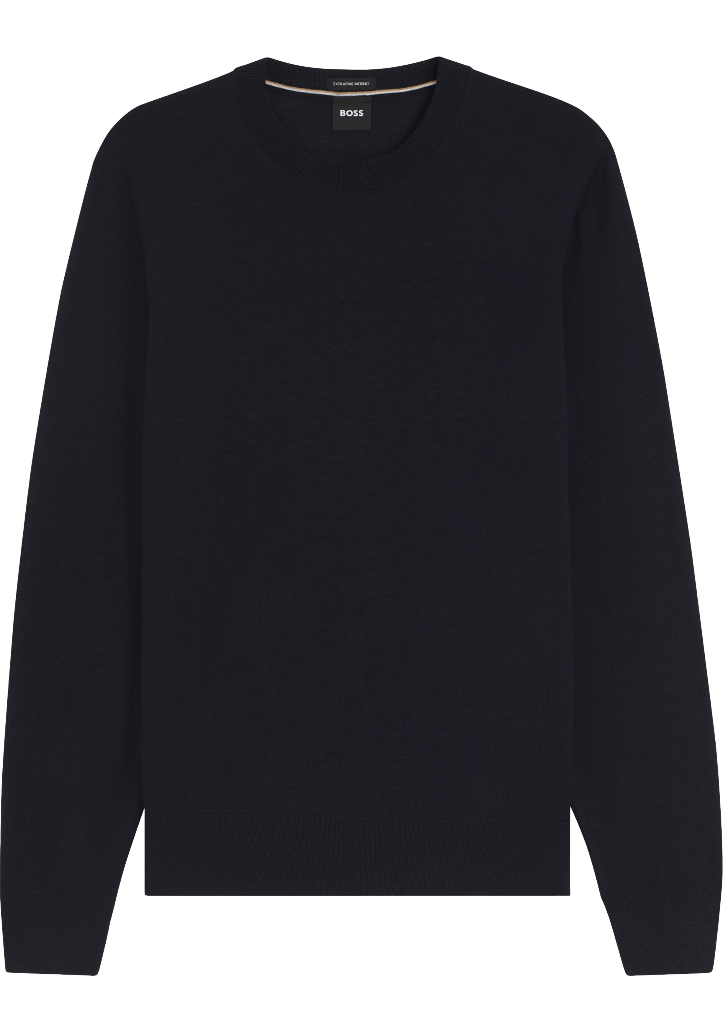 BOSS Leno slim fit trui wol, heren pullover middeldik O-hals, donkerblauw