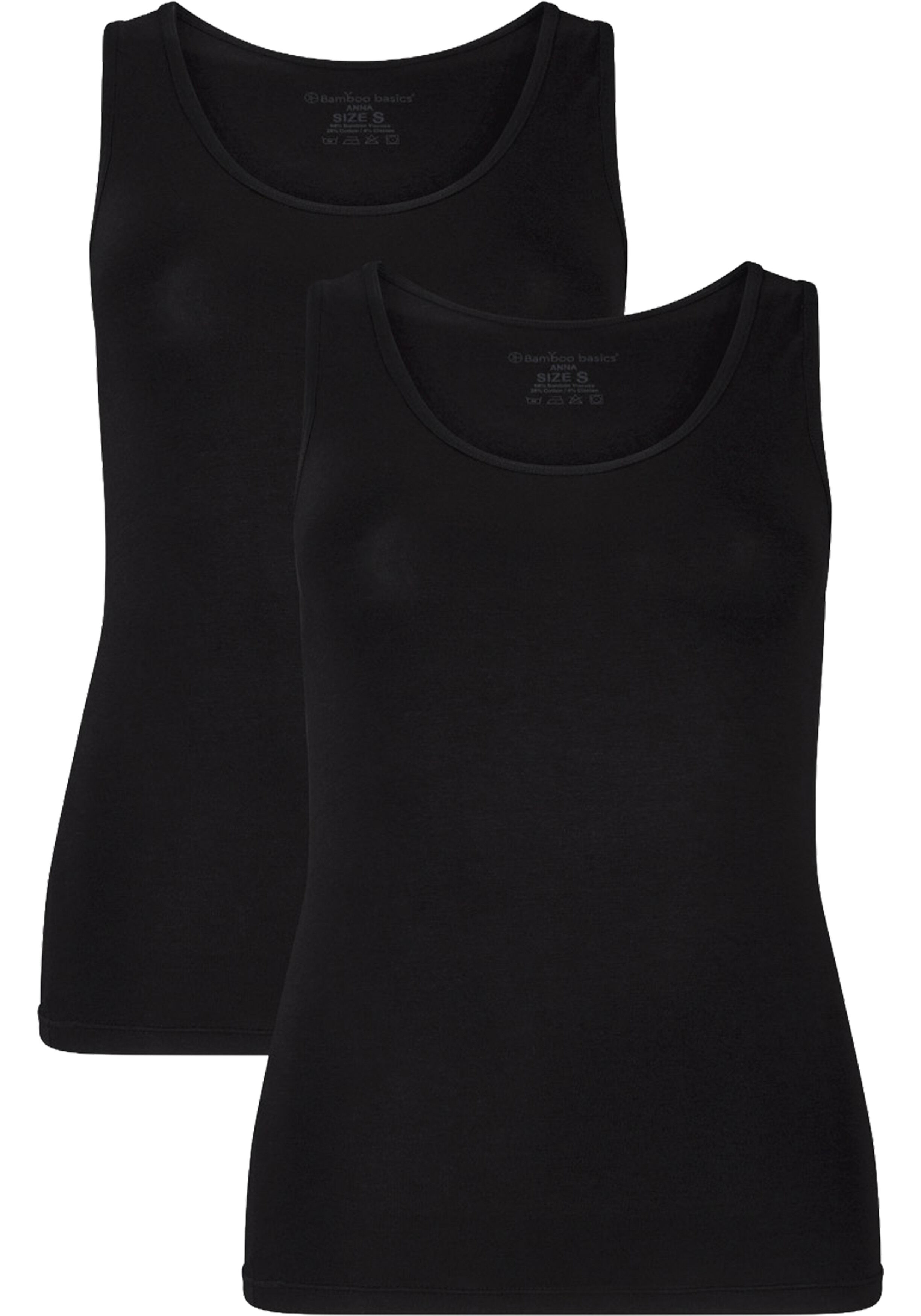 Bamboo Basics Anna singlet (2-pack), dames hemd, zwart