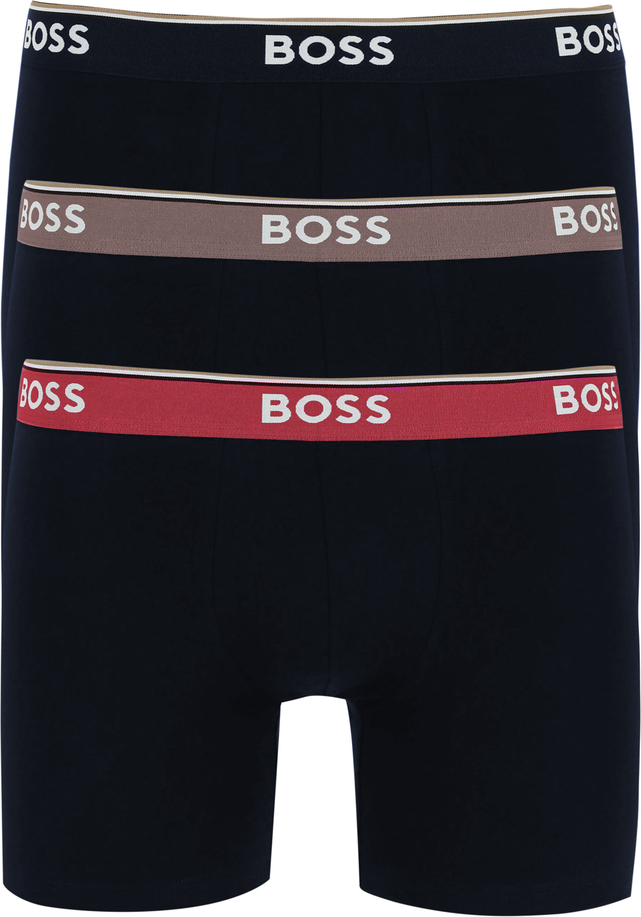 HUGO BOSS Power boxer briefs (3-pack), heren boxers normale lengte, blauw met gekleurde tailleband