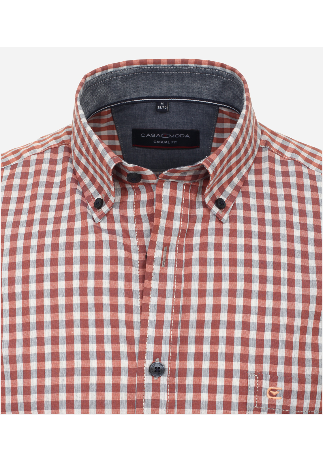 image_4_c9f016156b2b567fa3d4b6ad625bde12jpgautoformatbgF3F3F3blend-alpha100blend-colorF3F3F3blend-modedarkenfitclampp CASA MODA Sport casual fit overhemd, korte mouw, structuur, oranje geruit