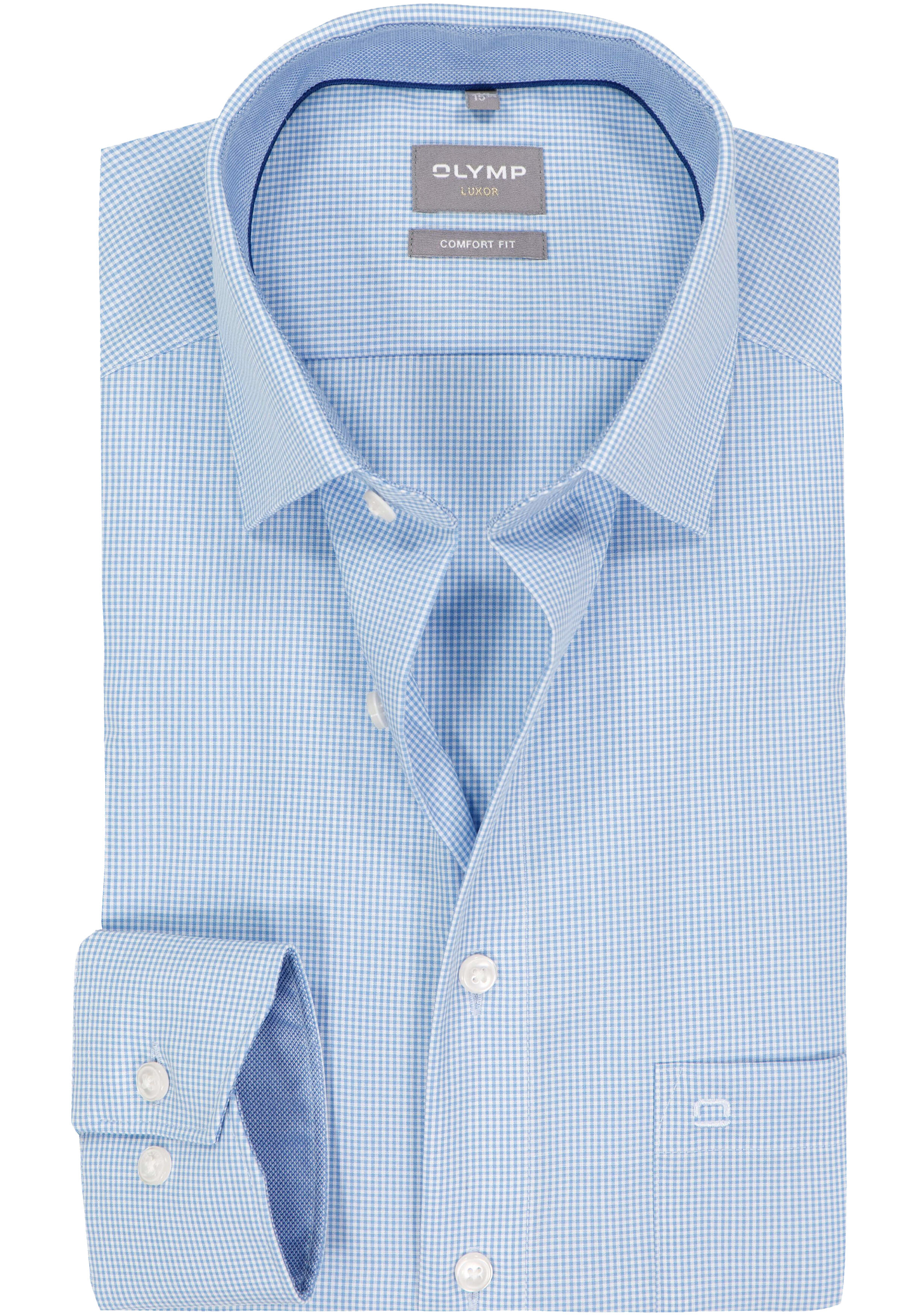 OLYMP Luxor comfort fit overhemd, lichtblauw met wit geruit (contrast)  