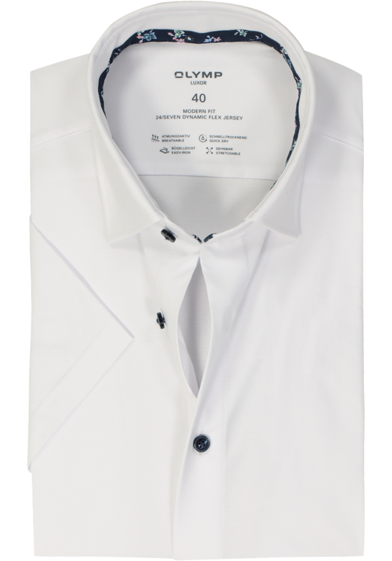 OLYMP 24/7 modern fit overhemd, korte mouw, tricot, wit OLYMP 24/7 modern fit overhemd, korte mouw, tricot, wit