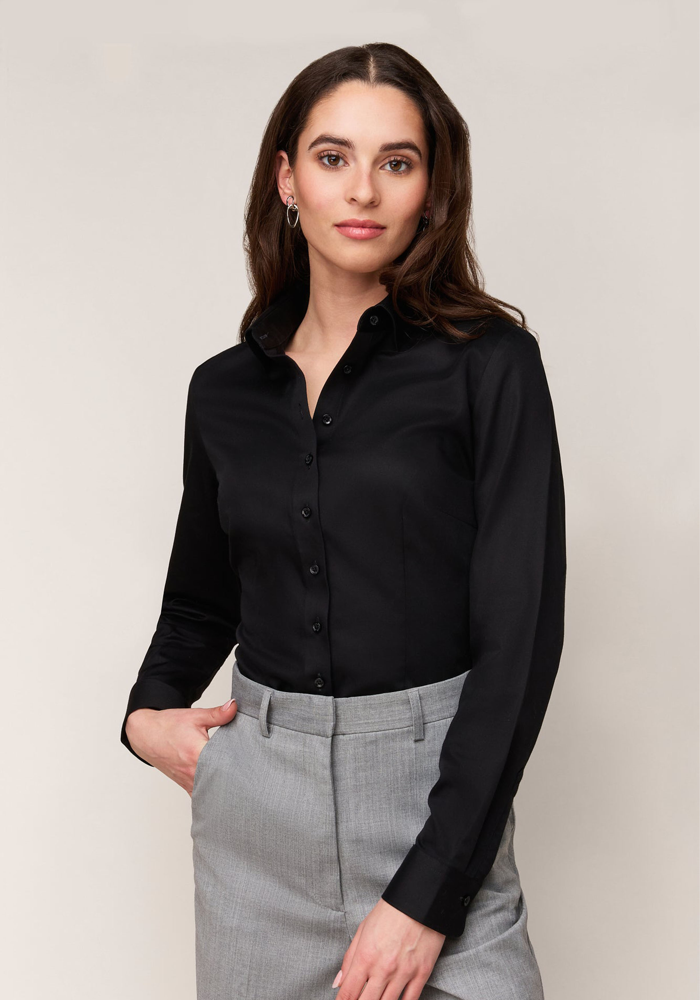 Vander Amsterdam damesblouse slim fit enkele manchet, twill, zwart