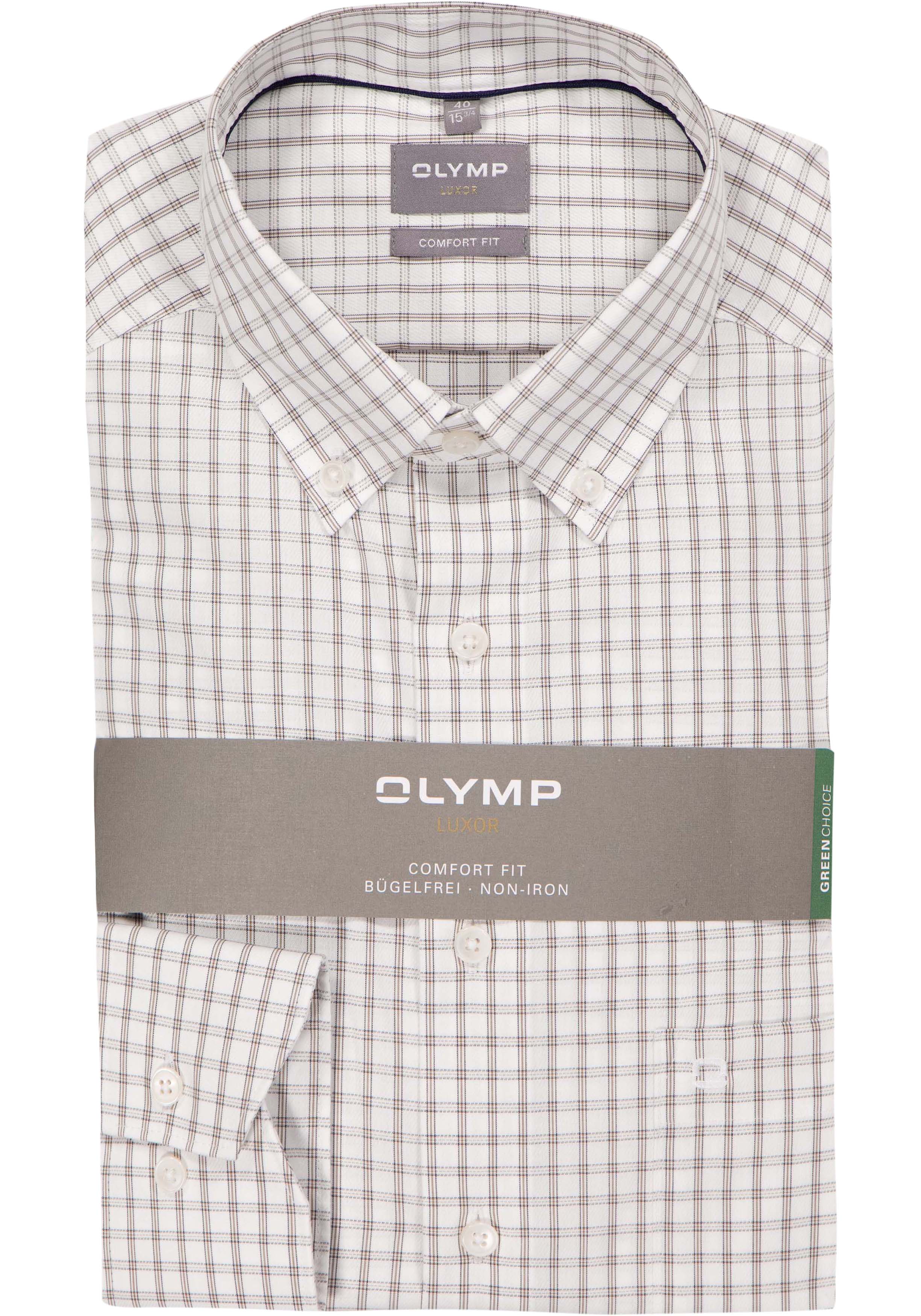 OLYMP Luxor comfort fit overhemd, popeline, noga bruin met wit geruit