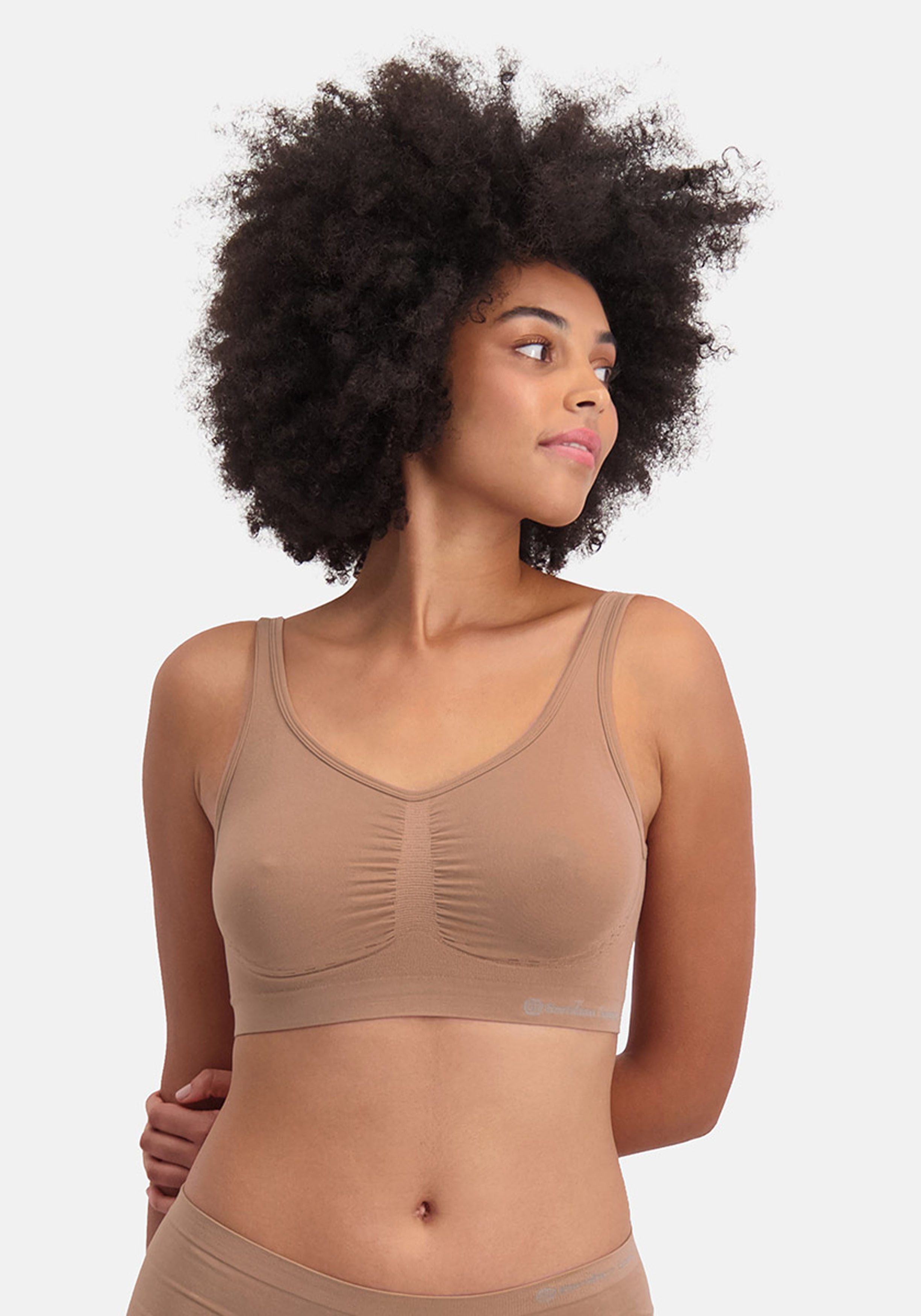 Bamboo Basics Nova seamless bra (2-pack), dames beugelloze BH naadloos, beige