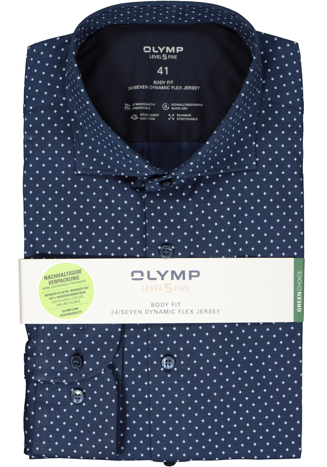 2-4066425587133_olymp-overhemd_HR OLYMP 24/7 Level 5 body fit overhemd, tricot, donker- met lichtblauw dessin