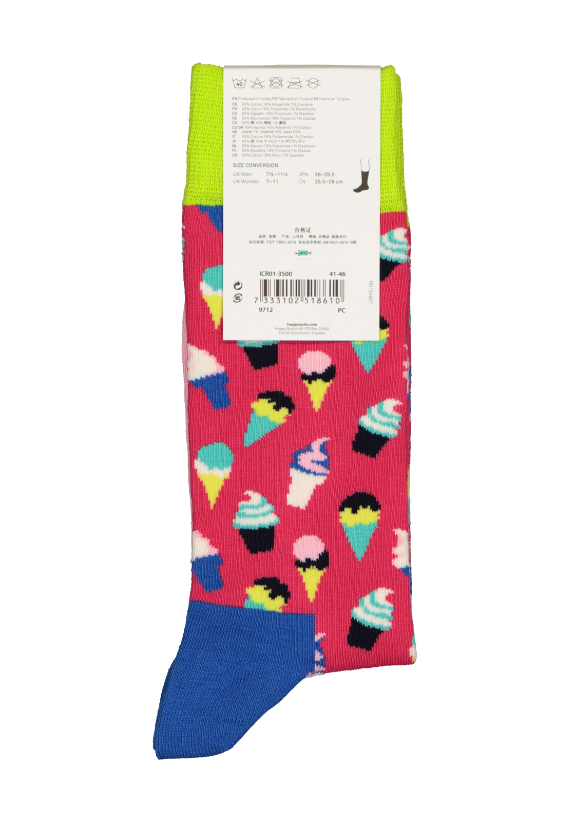 4-7333102518610_happy_socks_HR Happy Socks Ice Cream Sock, rood met ijsjes