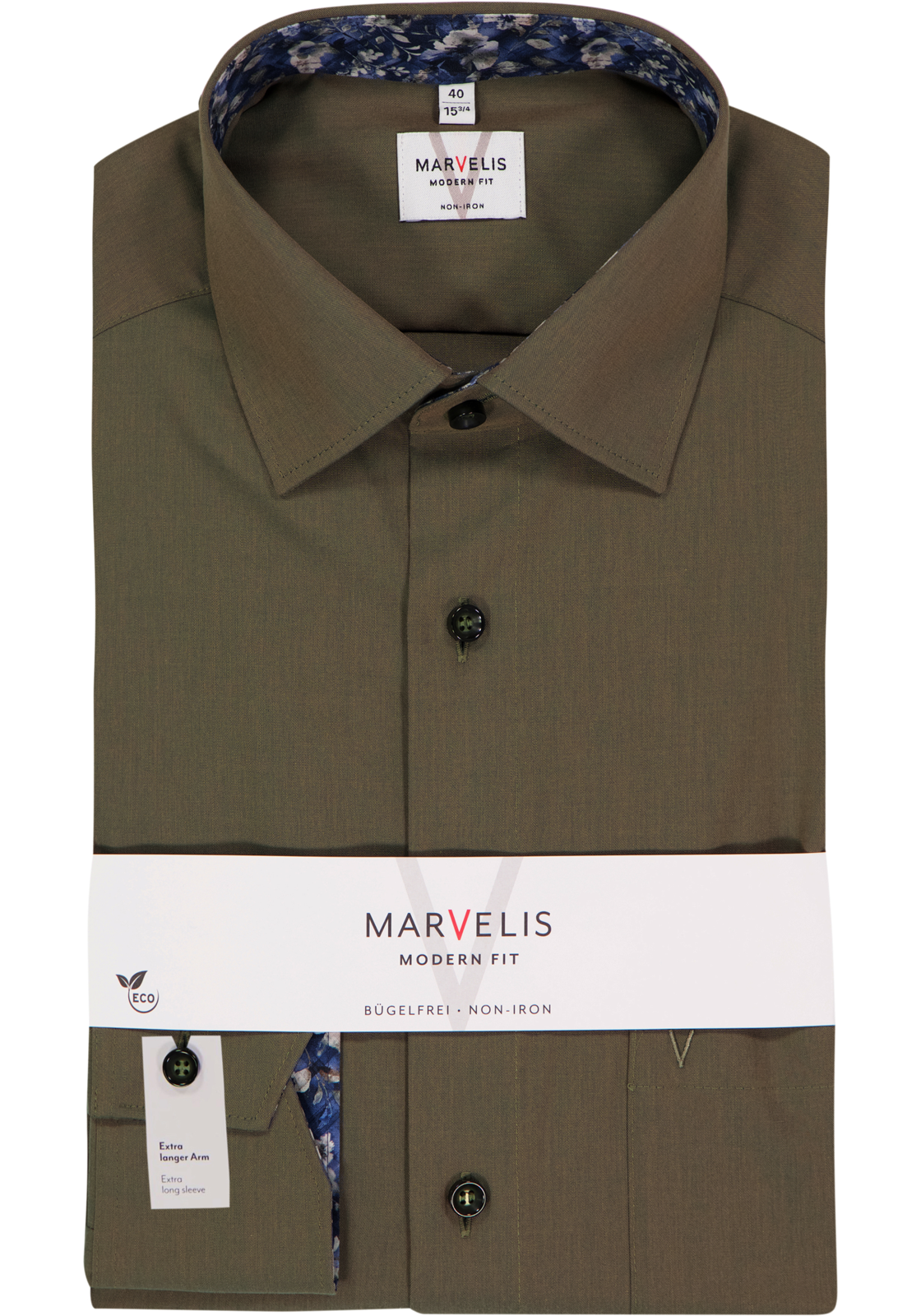 MARVELIS modern fit overhemd, mouwlengte 7, popeline, olijfgroen MARVELIS modern fit overhemd, mouwlengte 7, popeline, olijfgroen