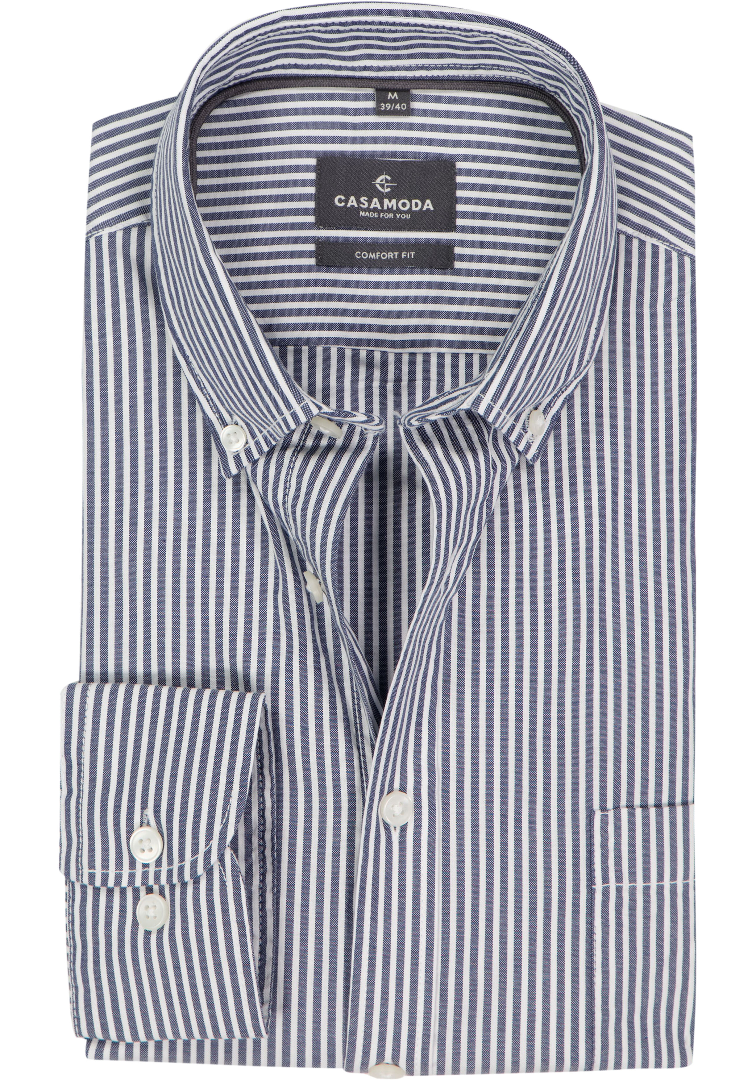 CASAMODA Sport comfort fit overhemd, popeline, donkerblauw met wit gestreept