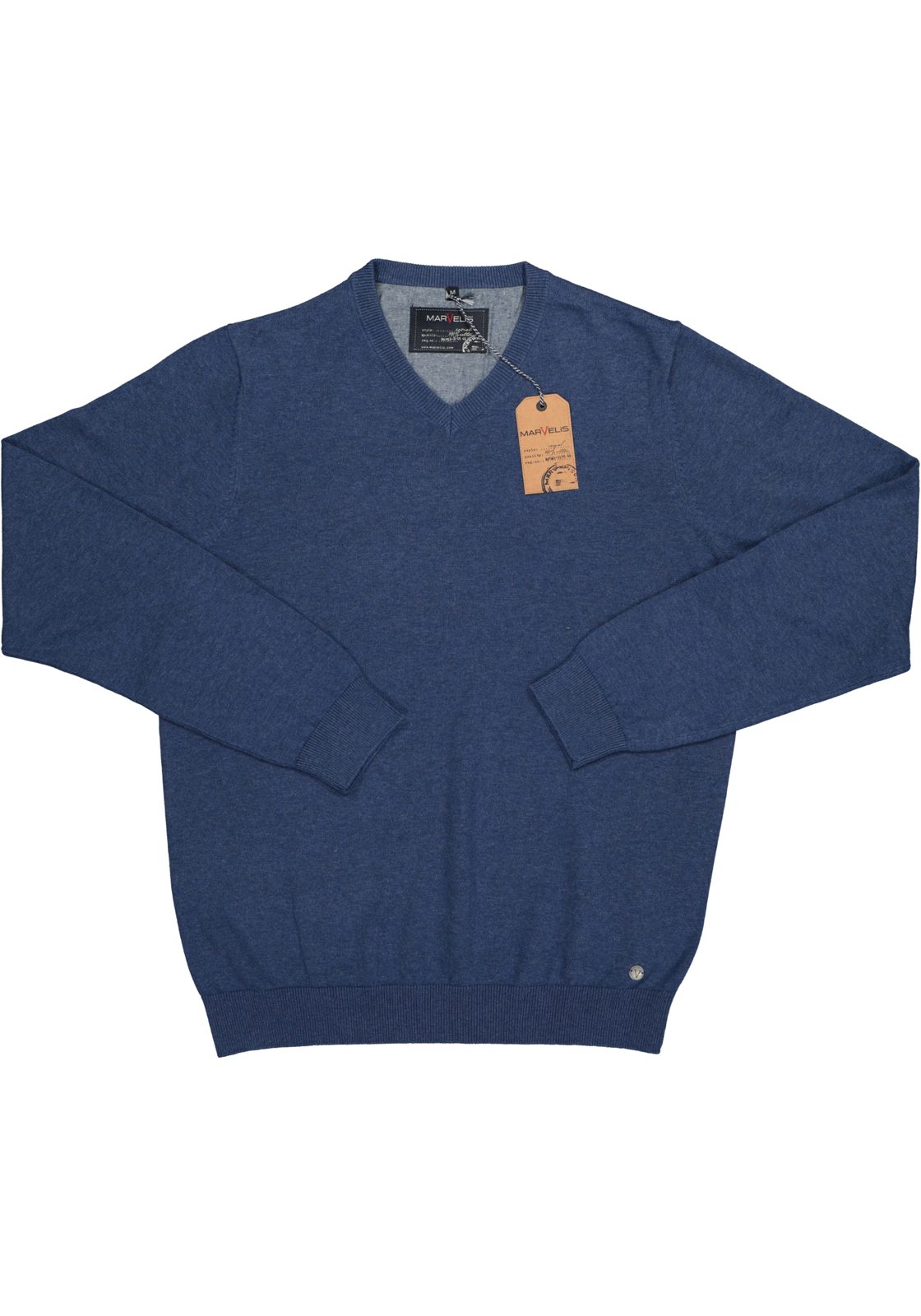 2-4055987198734_Trui_HR MARVELIS heren trui katoen, V-hals, jeans blauw melange