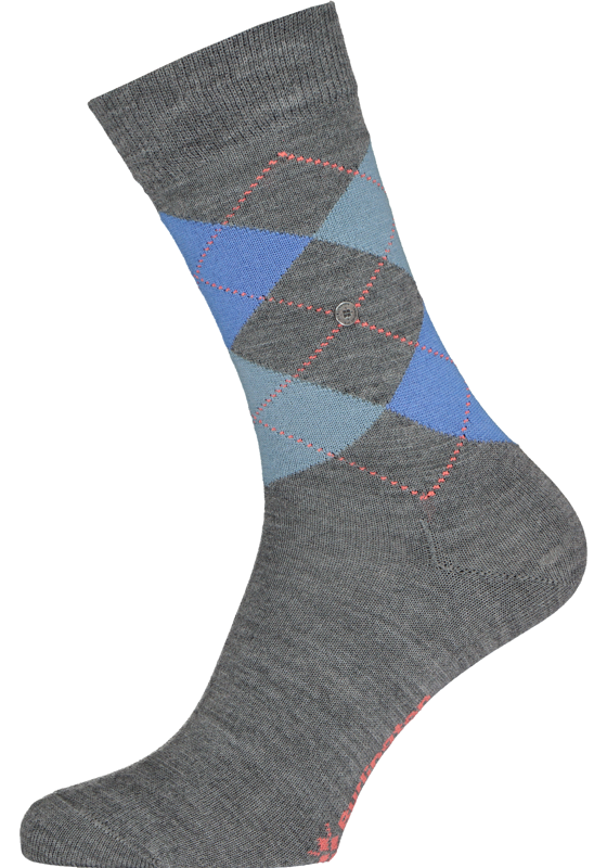 Burlington Marylebone damessokken, wol, grijs melange met blauw Burlington Marylebone damessokken, wol, grijs melange met blauw