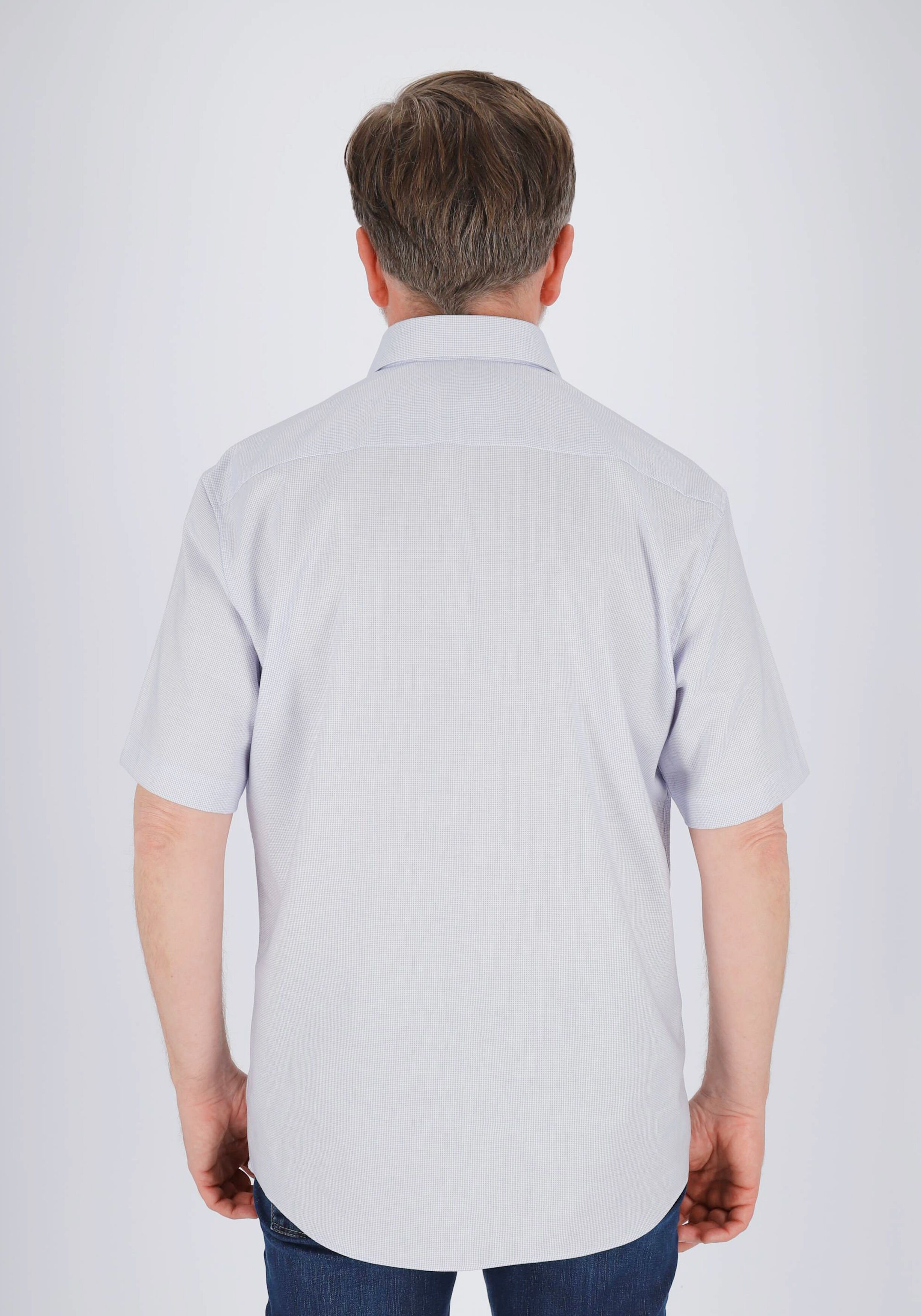 ETERNA modern fit overhemd, korte mouw, structuur heren overhemd, lichtblauw met wit (donkerblauw contrast)
