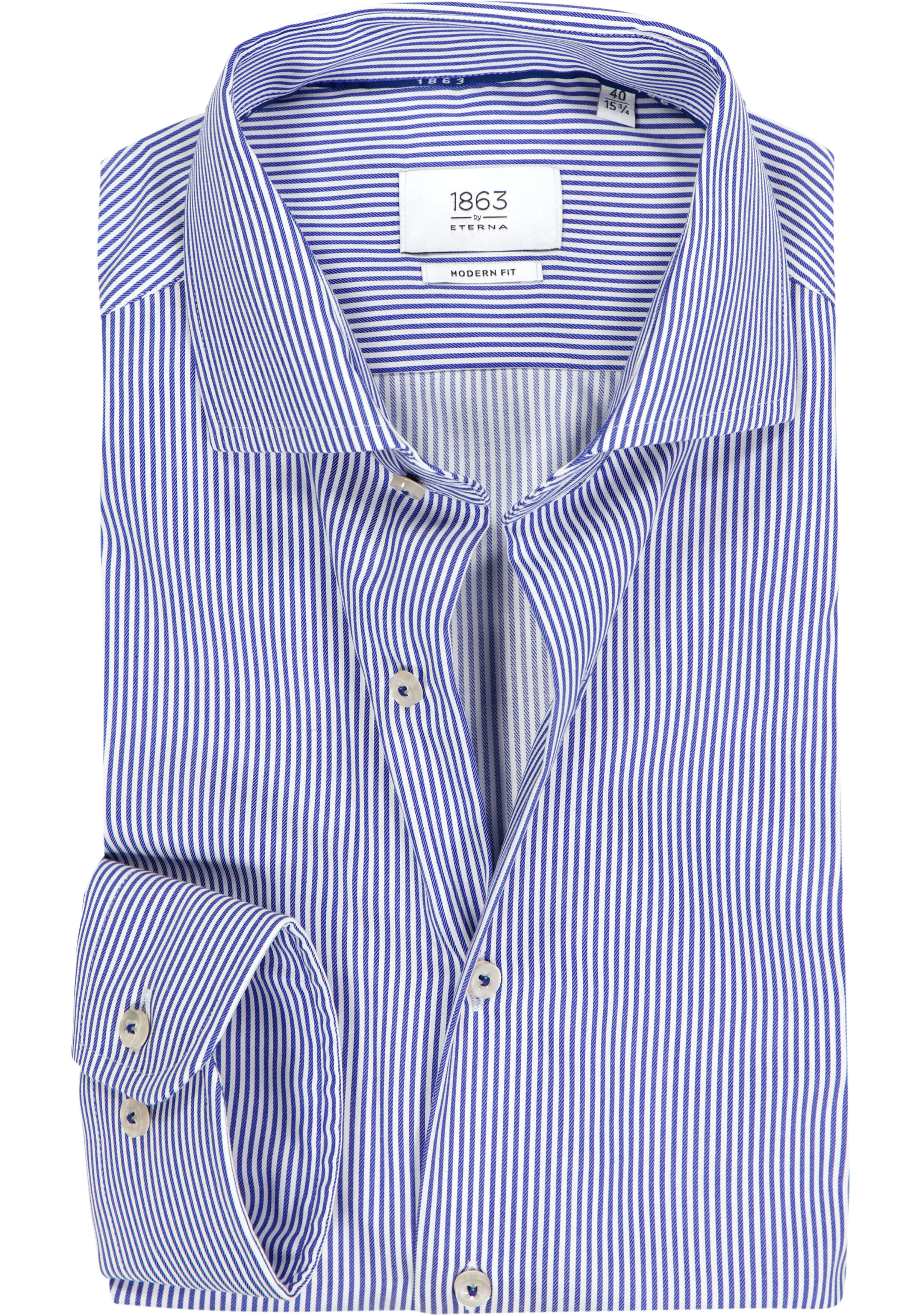ETERNA 1863 modern fit premium overhemd, 2-ply twill heren overhemd, blauw met wit gestreept