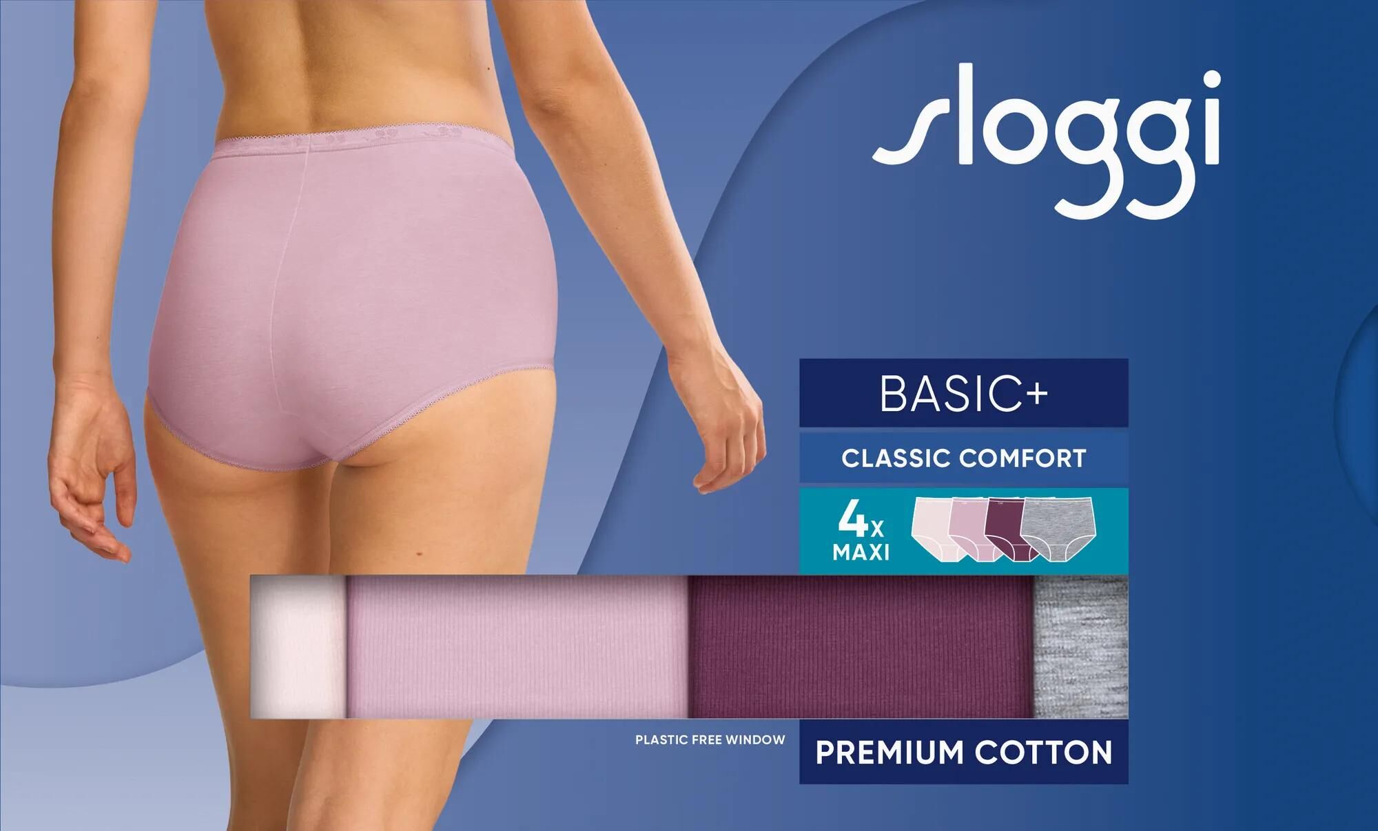 Sloggi Women Basic+ Maxi (4-pack), dames slip, heel lichtroze, roze, aubergine en grijs