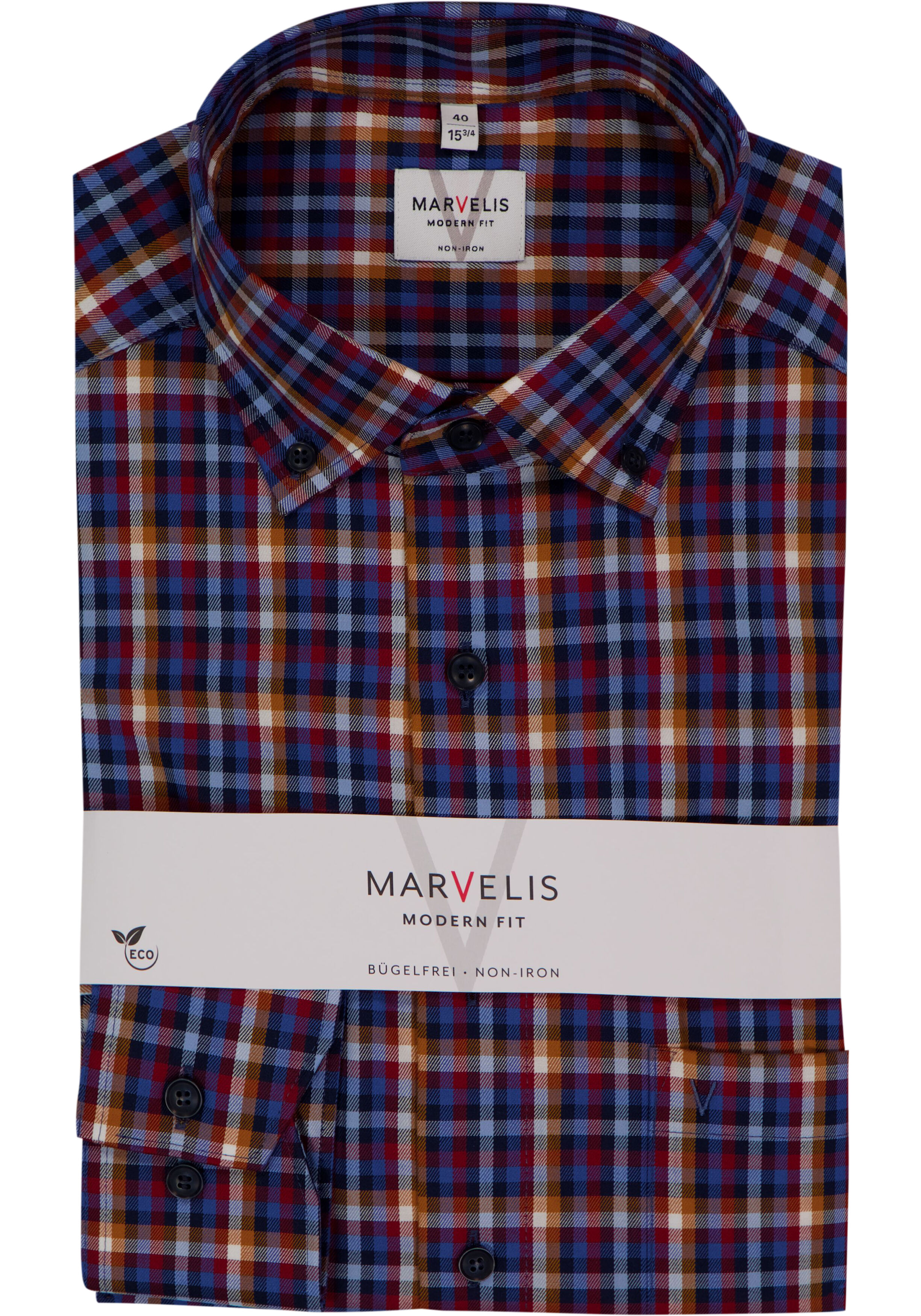 MARVELIS modern fit overhemd, popeline, bordeaux rood geruit