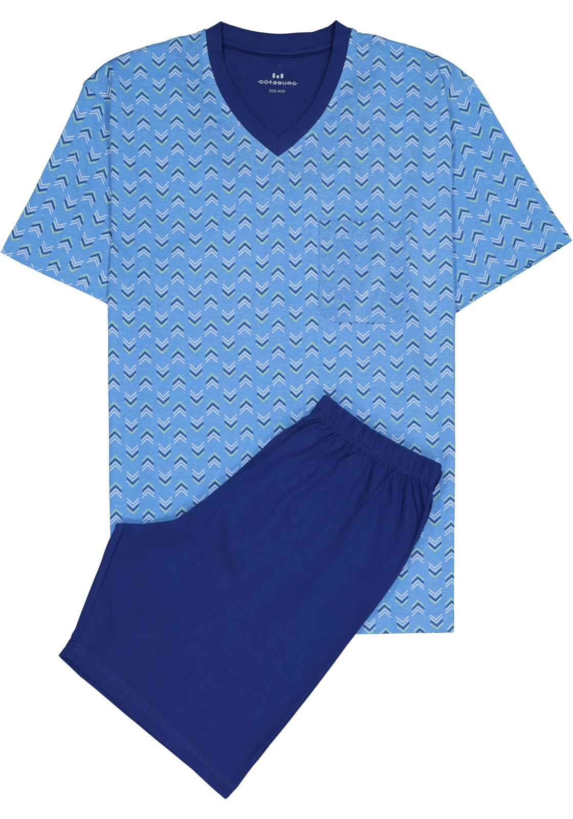 1-4060084179081_Gotzburg_Shortama_HR Gotzburg heren shortama V-hals, middenblauw dessin