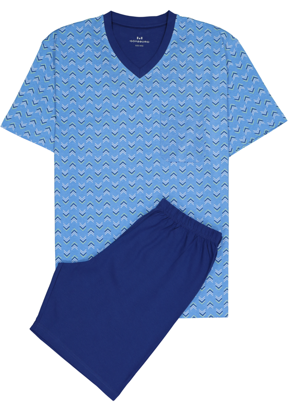 Gotzburg heren shortama V-hals, middenblauw dessin Gotzburg heren shortama V-hals, middenblauw dessin