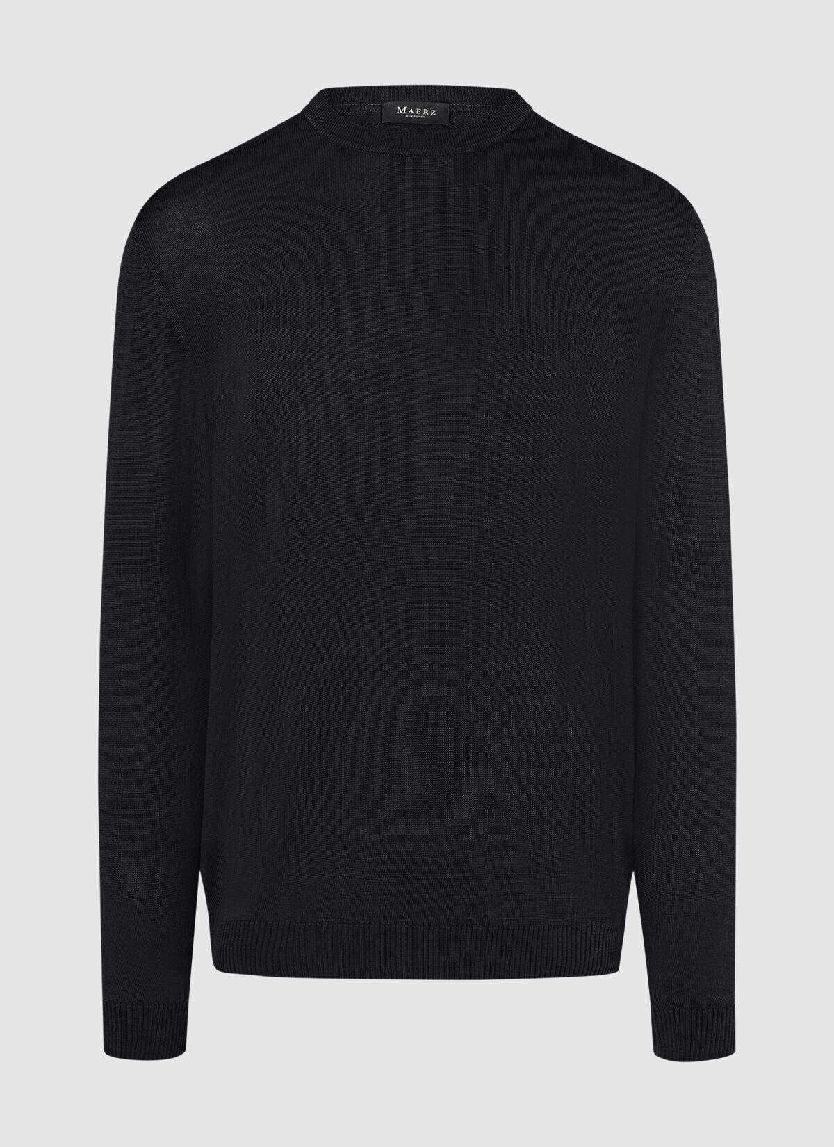 MAERZ Classic Fit heren trui met O-hals wol, zwart