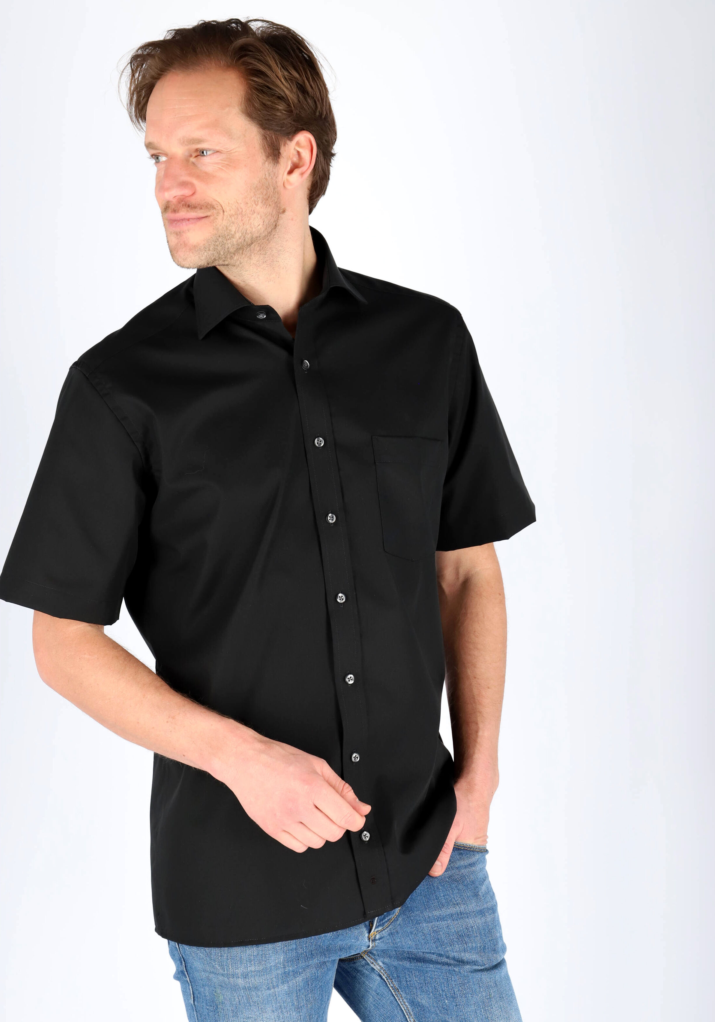 ETERNA modern fit overhemd, korte mouw, poplin heren overhemd, zwart