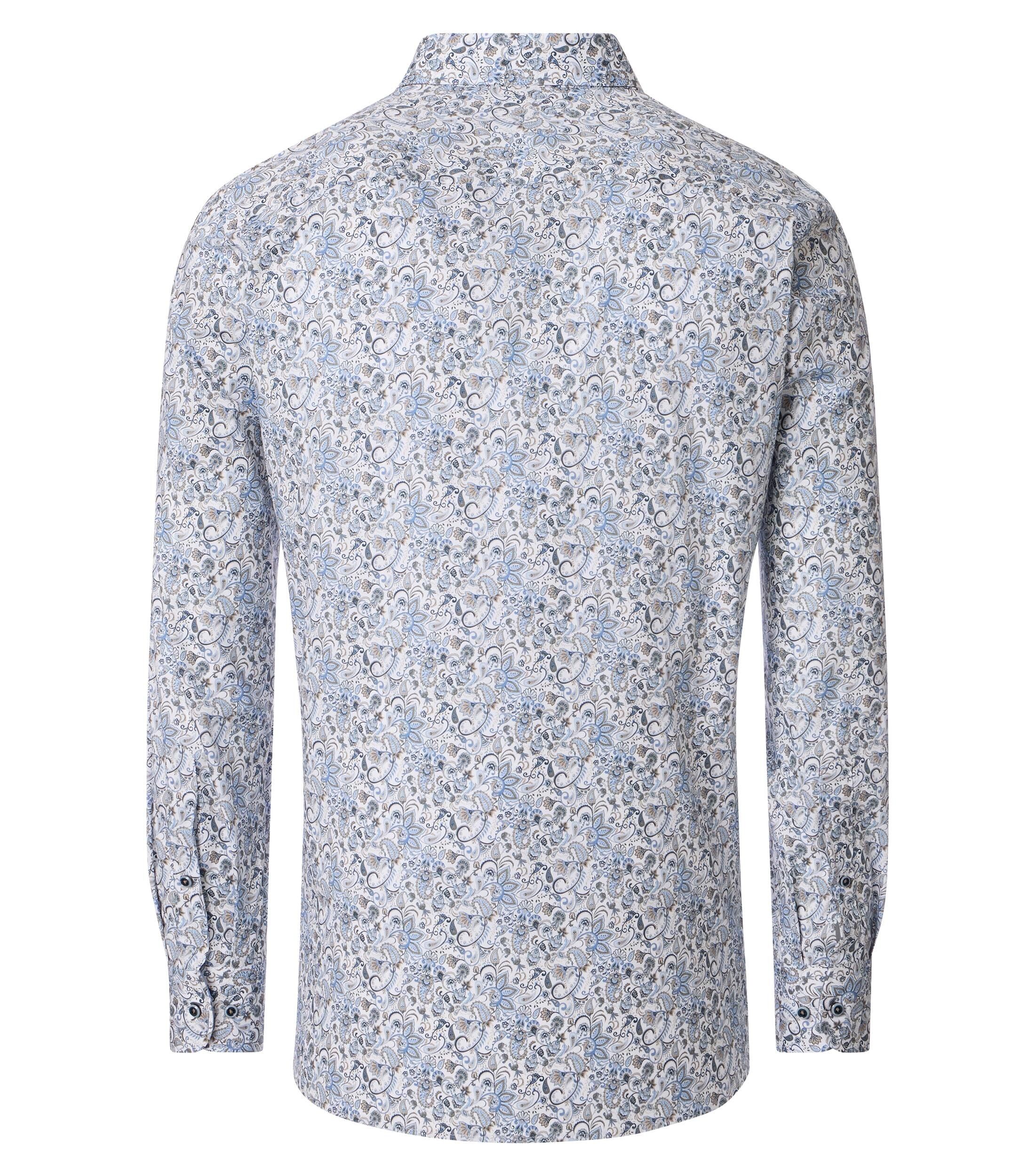 CASA MODA modern fit overhemd, popeline, wit met lichtblauw en beige dessin