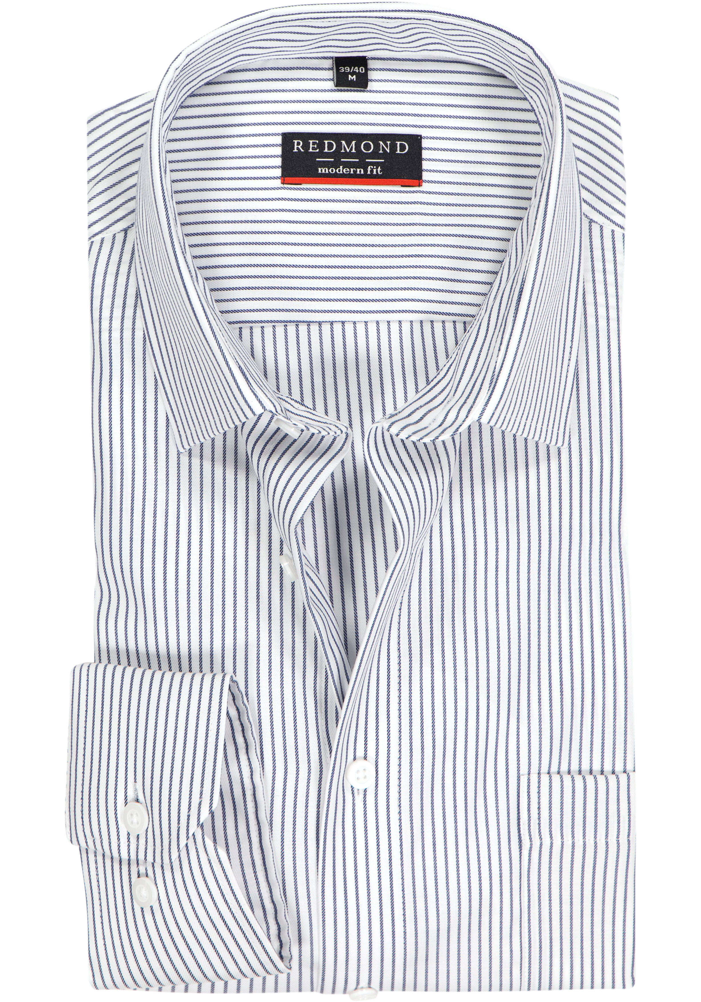 Redmond modern fit overhemd, popeline, blauw gestreept